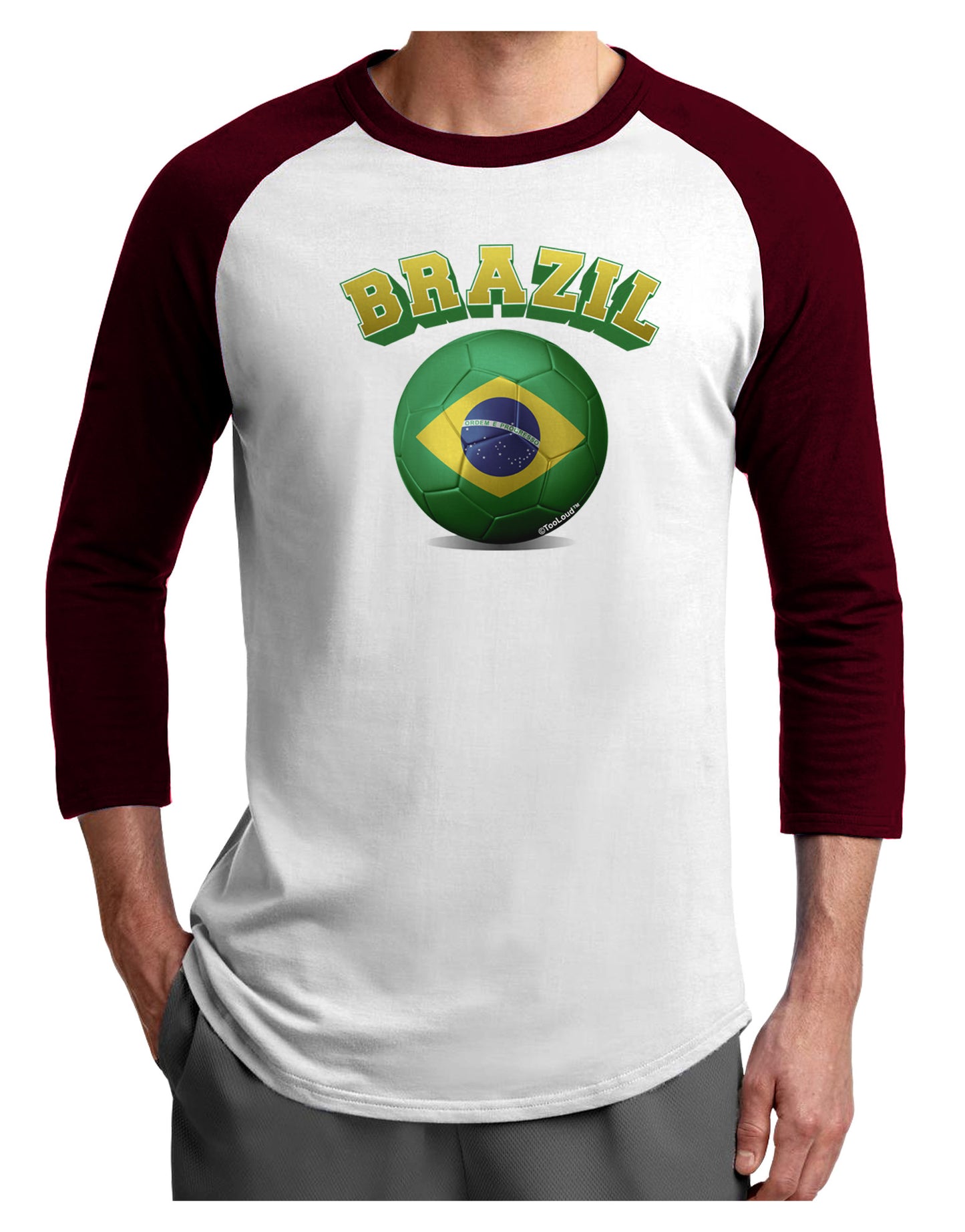 Soccer Ball Flag - Brazil Adult Raglan Shirt-Raglan Shirt-TooLoud-White-Cardinal-X-Small-Davson Sales