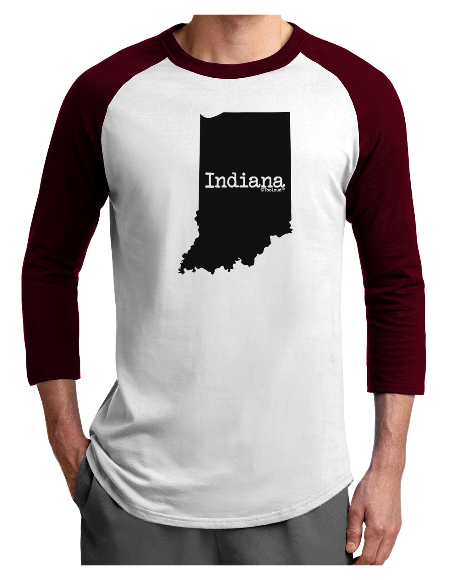 Indiana - United States Shape Adult Raglan Shirt-Raglan Shirt-TooLoud-White-Cardinal-X-Small-Davson Sales