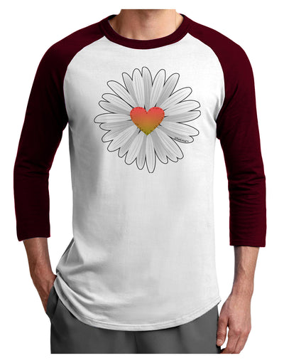 Pretty Daisy Heart Adult Raglan Shirt-Mens-Tshirts-TooLoud-White-Cardinal-X-Small-Davson Sales