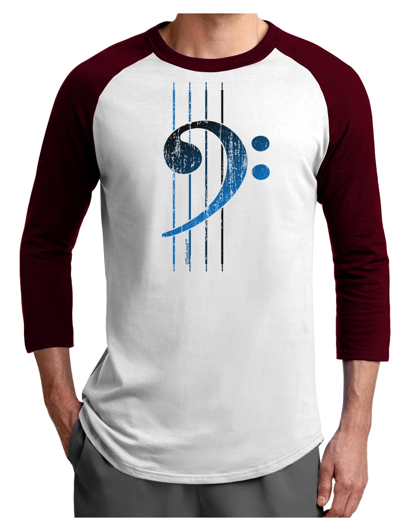Distressed Bass Strings Adult Raglan Shirt-Raglan Shirt-TooLoud-White-Cardinal-X-Small-Davson Sales
