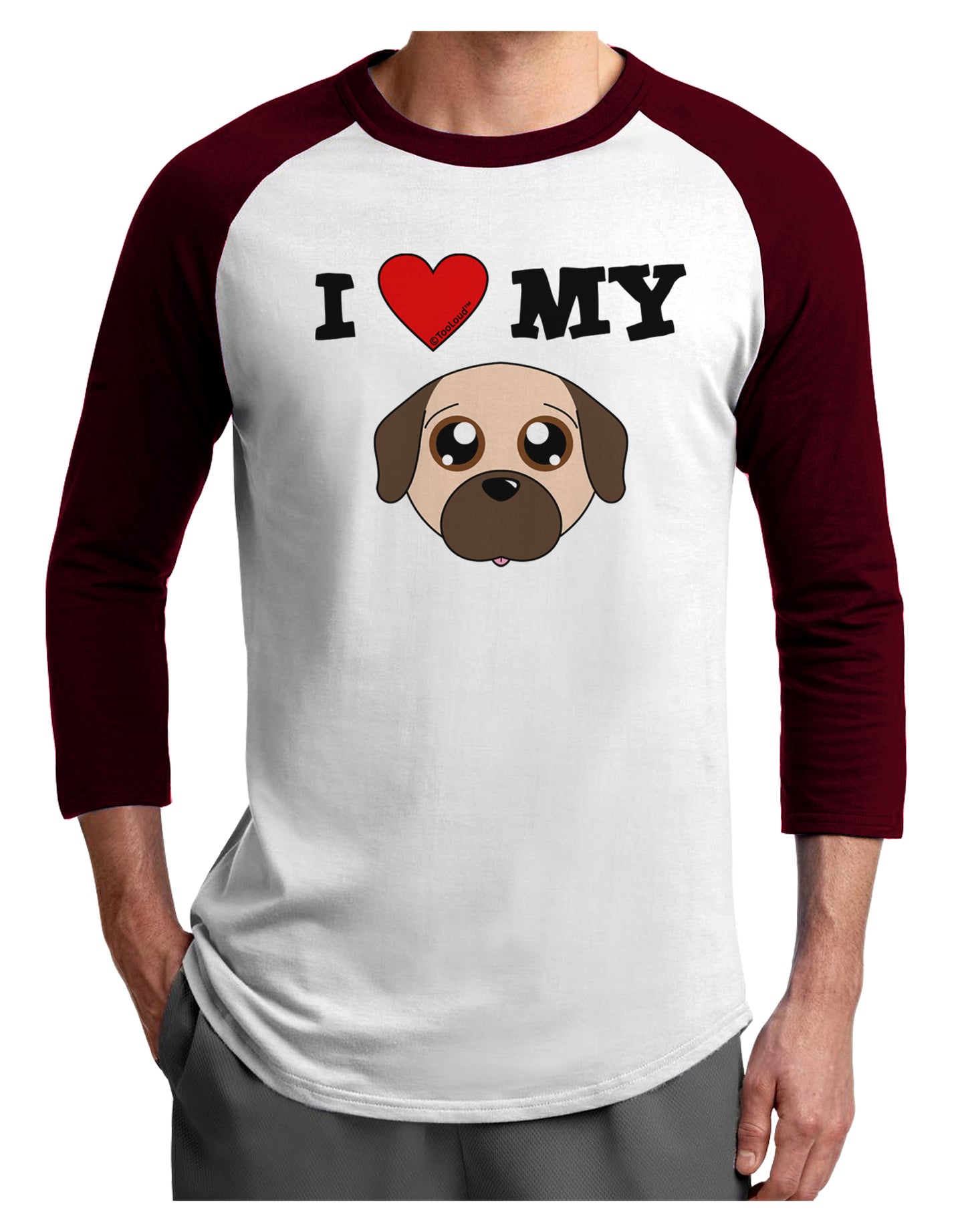 I Heart My - Cute Pug Dog - Fawn Adult Raglan Shirt by TooLoud-TooLoud-White-Cardinal-X-Small-Davson Sales