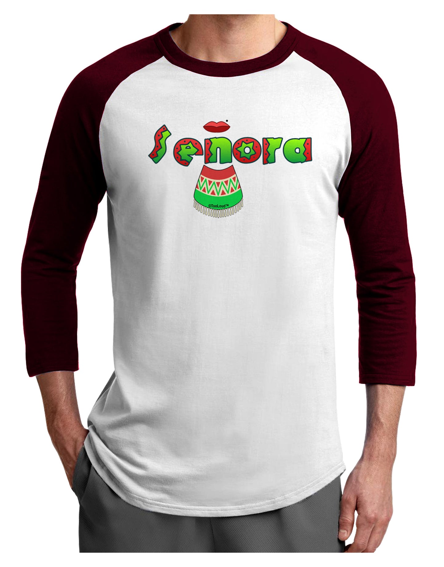 Senora Poncho Adult Raglan Shirt-Raglan Shirt-TooLoud-White-Cardinal-X-Small-Davson Sales