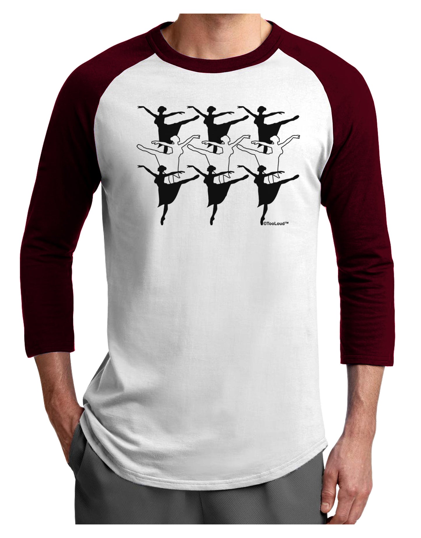 Nine Ladies Dancing Adult Raglan Shirt-TooLoud-White-Cardinal-X-Small-Davson Sales