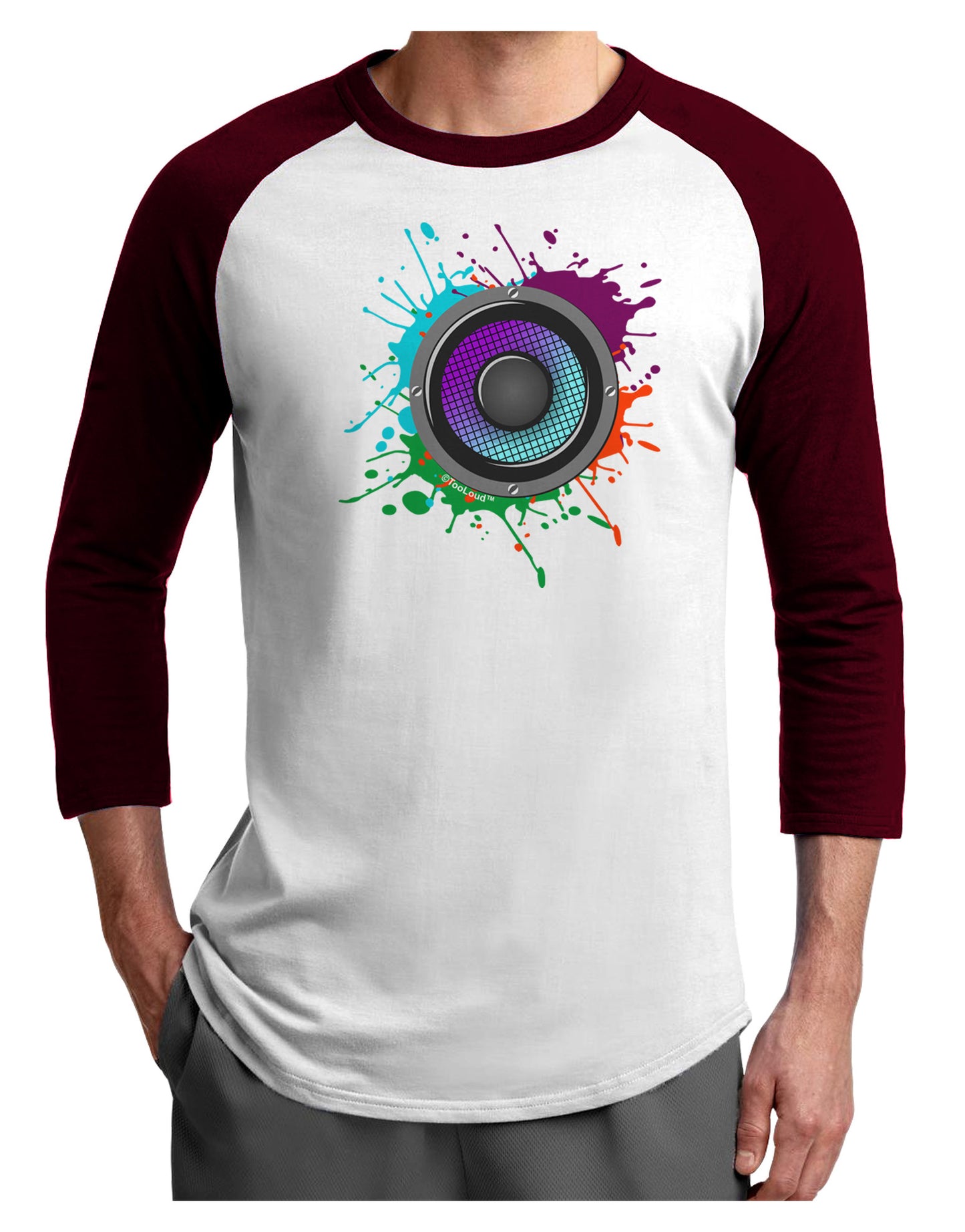 Paint Splatter Speaker Adult Raglan Shirt-Raglan Shirt-TooLoud-White-Cardinal-X-Small-Davson Sales