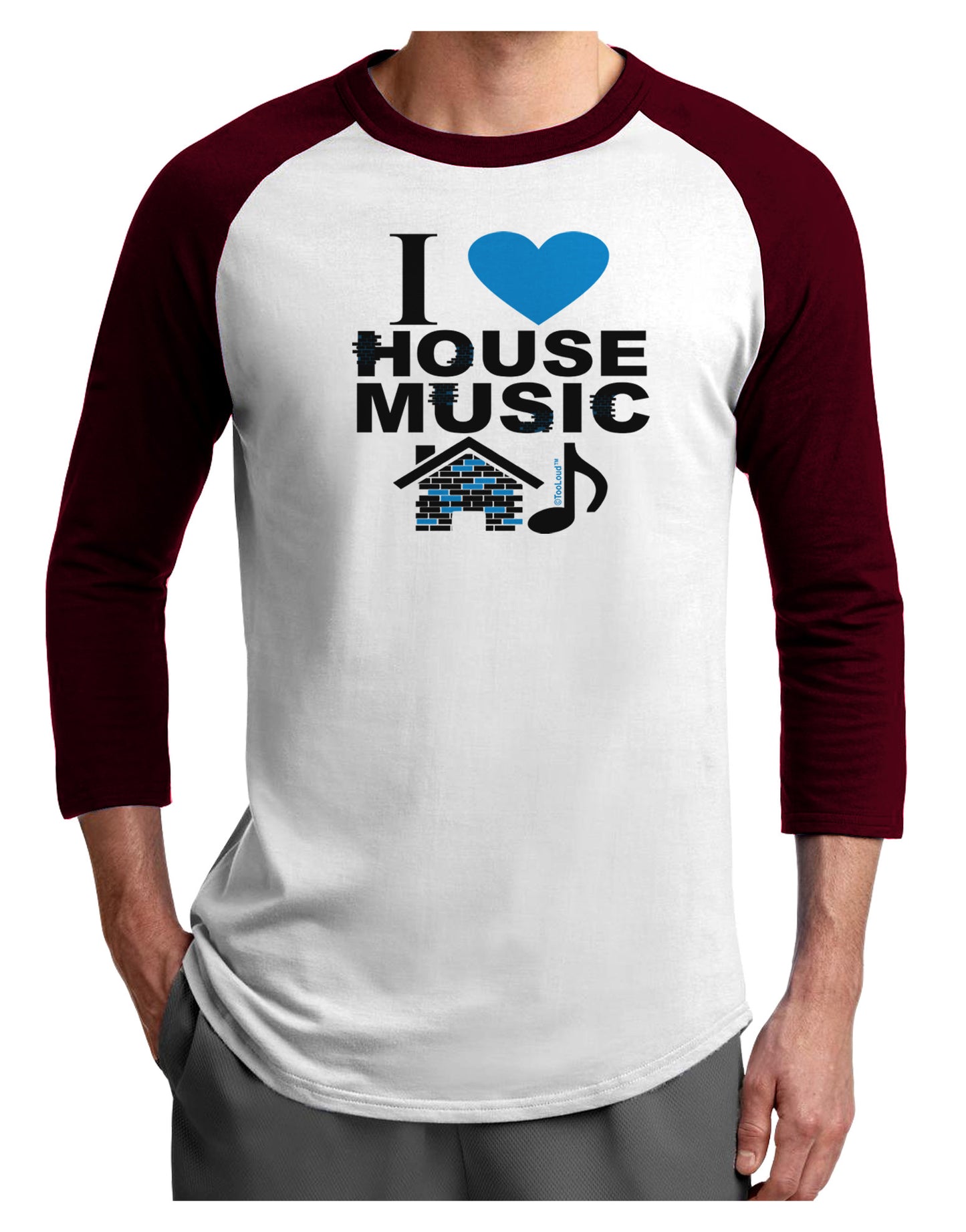 I Love House Blue Adult Raglan Shirt-Raglan Shirt-TooLoud-White-Cardinal-X-Small-Davson Sales