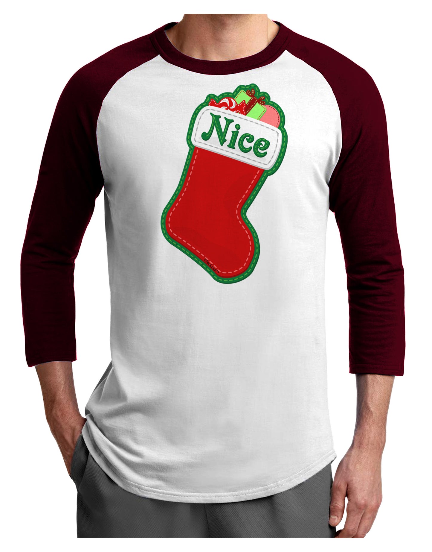 Nice Stocking Cute Christmas Adult Raglan Shirt-Raglan Shirt-TooLoud-White-Cardinal-X-Small-Davson Sales
