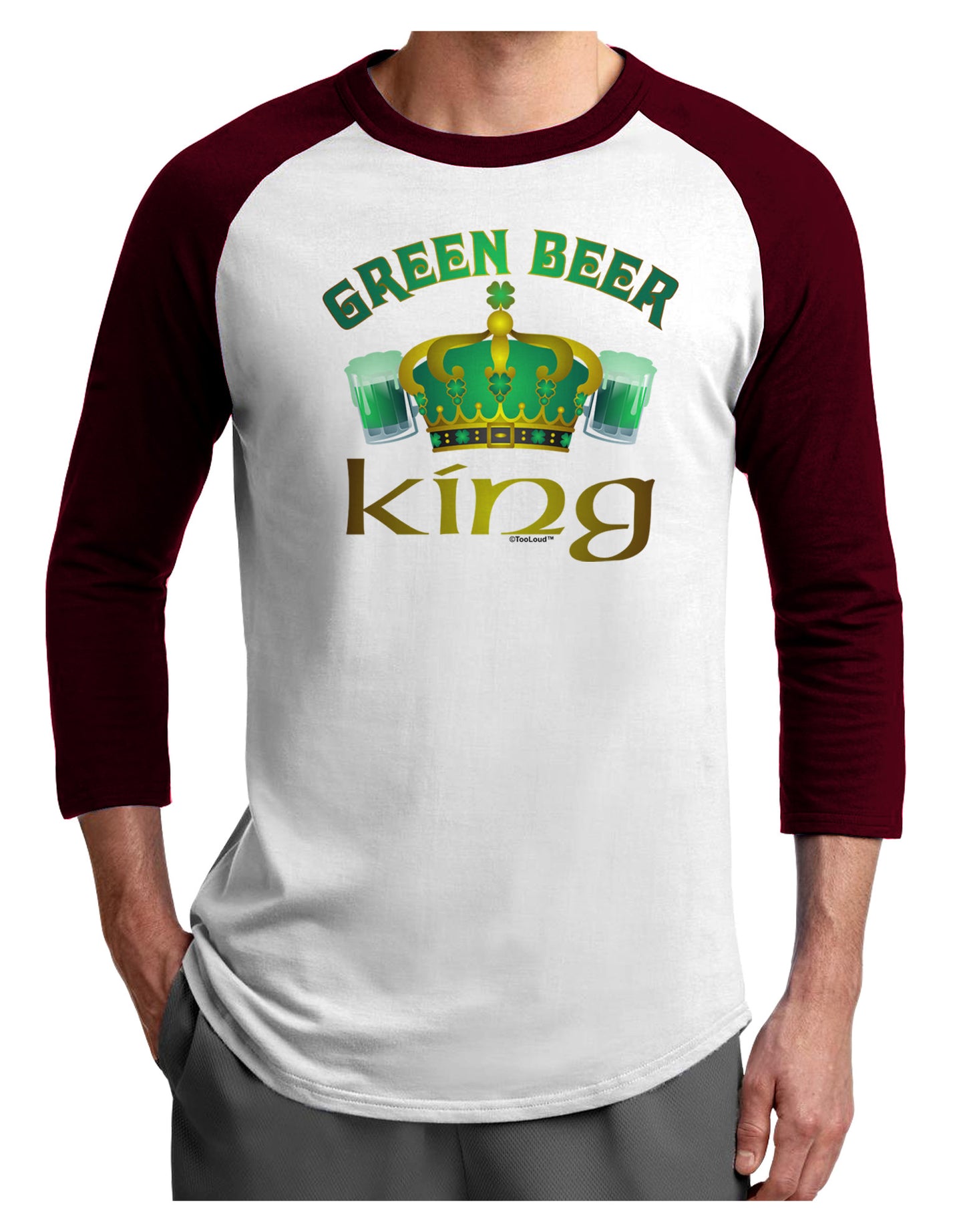 Green Beer King Adult Raglan Shirt-Raglan Shirt-TooLoud-White-Cardinal-X-Small-Davson Sales