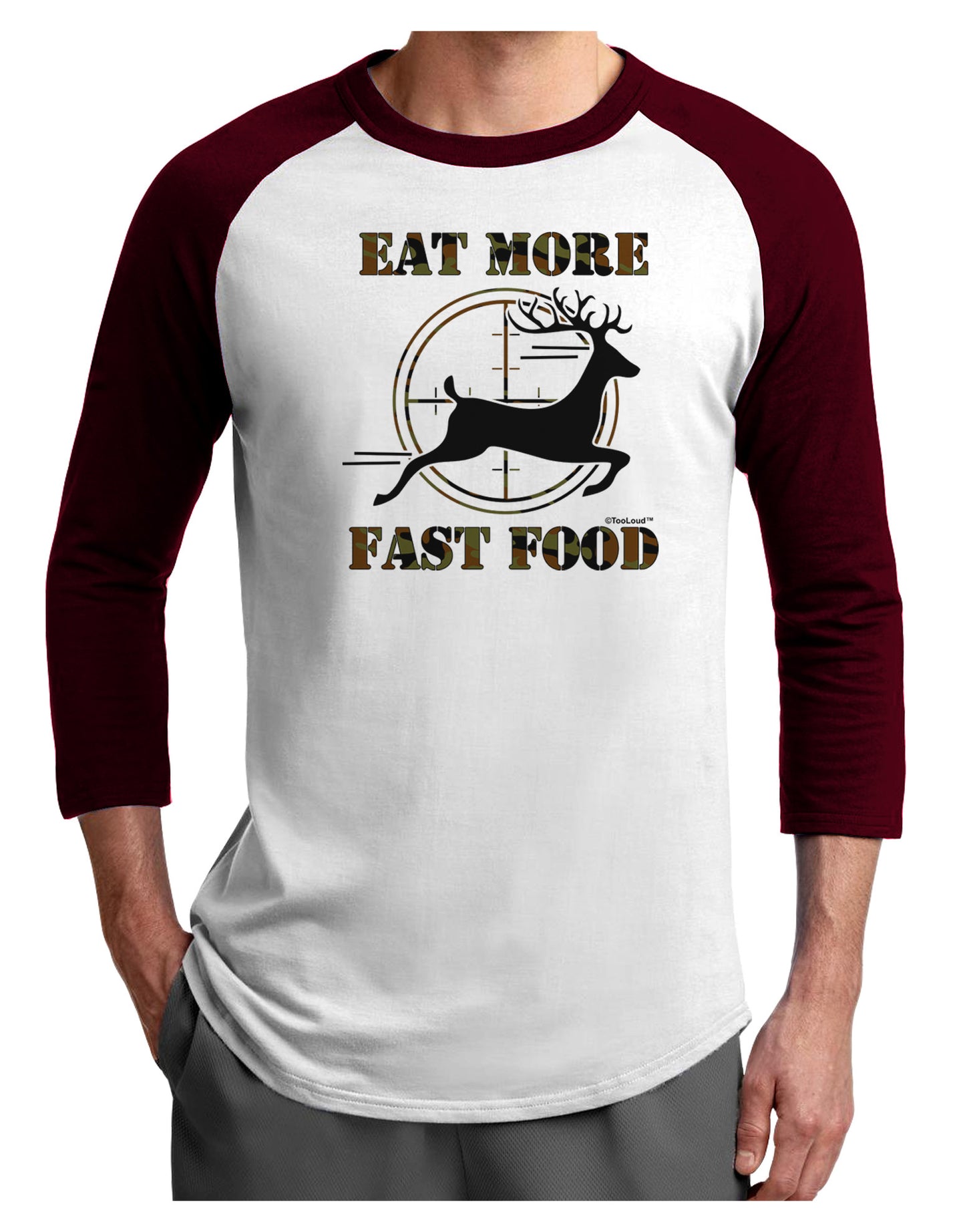 Eat More Fast Food - Deer Adult Raglan Shirt-TooLoud-White-Cardinal-X-Small-Davson Sales