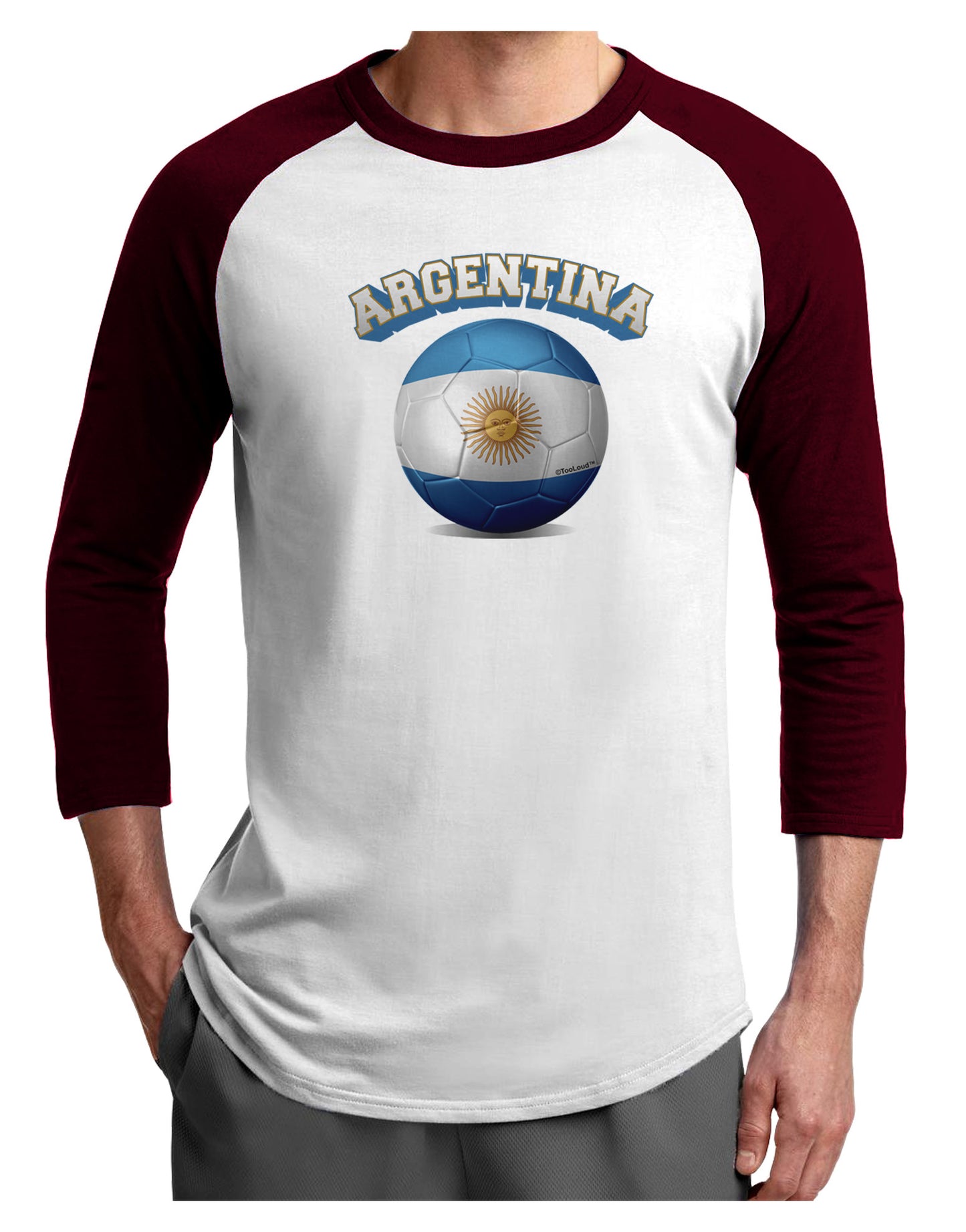Soccer Ball Flag - Argentina Adult Raglan Shirt-Raglan Shirt-TooLoud-White-Cardinal-X-Small-Davson Sales