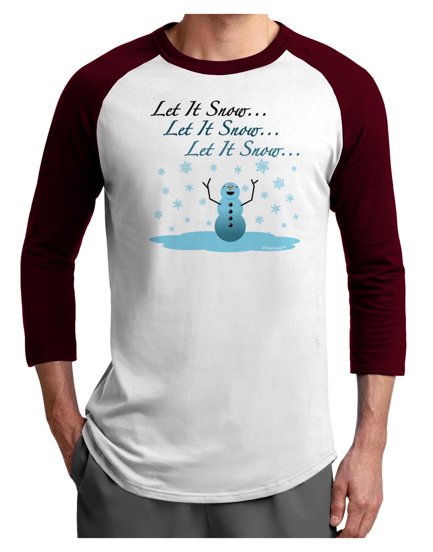Let It Snow Happy Snowman Adult Raglan Shirt-Raglan Shirt-TooLoud-White-Cardinal-X-Small-Davson Sales