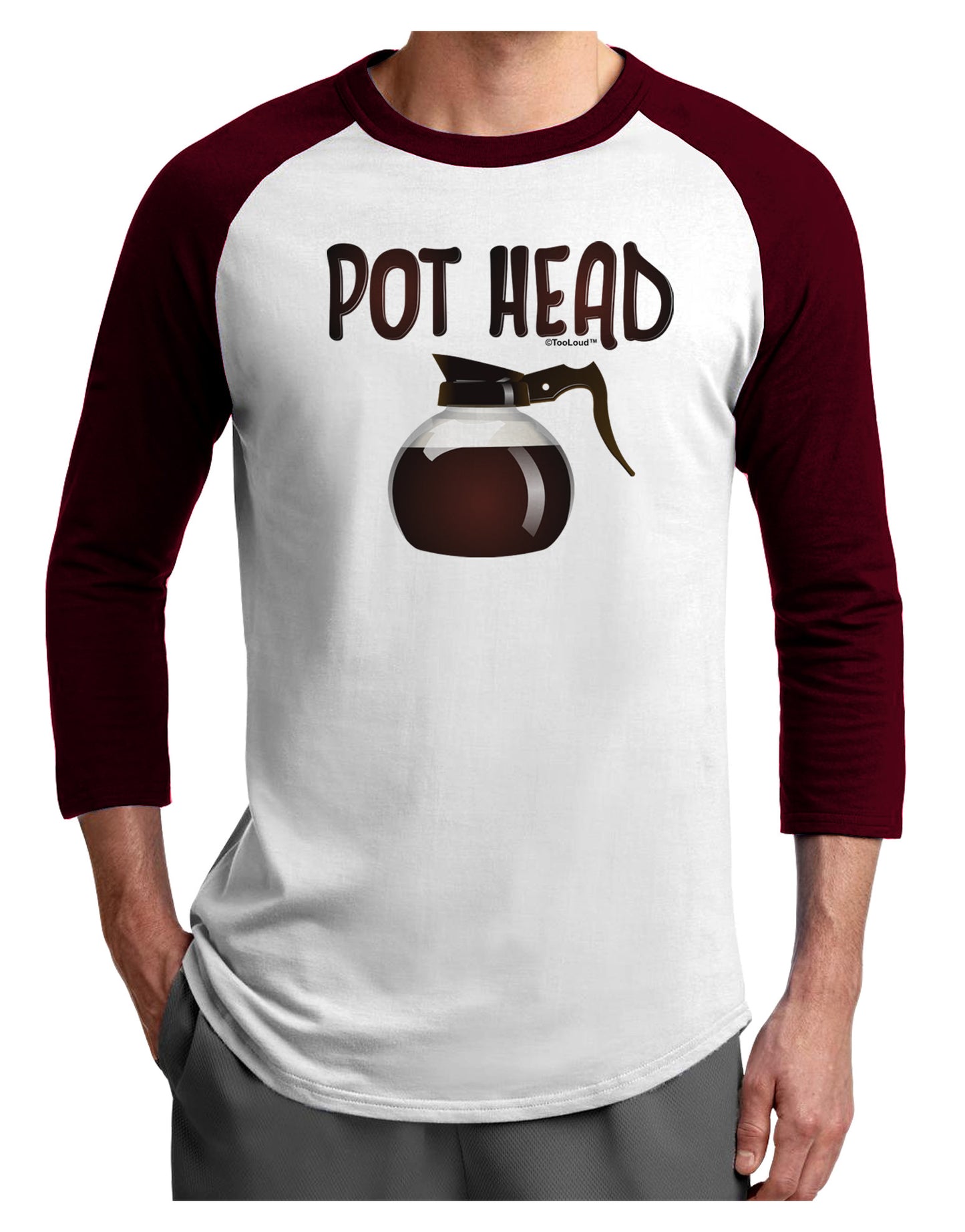 Pot Head - Coffee Adult Raglan Shirt-Raglan Shirt-TooLoud-White-Cardinal-X-Small-Davson Sales