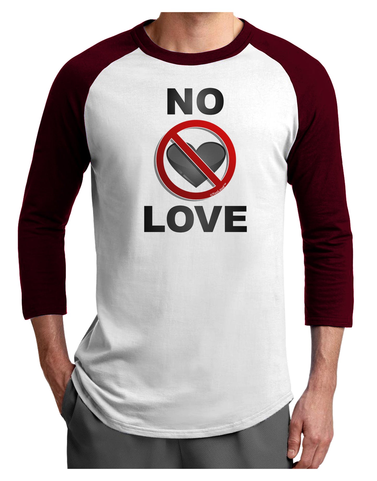 No Love Symbol with Text Adult Raglan Shirt-Raglan Shirt-TooLoud-White-Cardinal-X-Small-Davson Sales