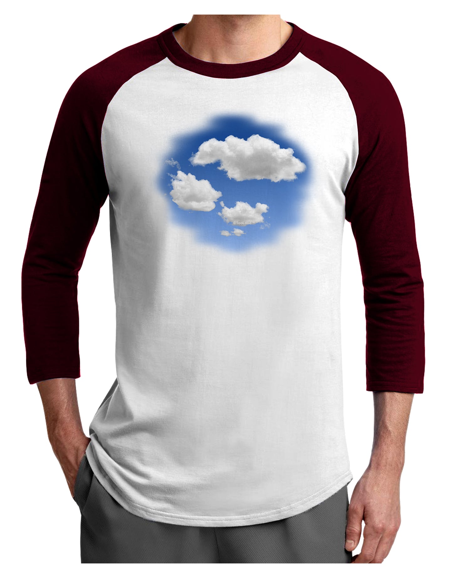 Blue Sky Puffy Clouds Adult Raglan Shirt-Raglan Shirt-TooLoud-White-Cardinal-X-Small-Davson Sales