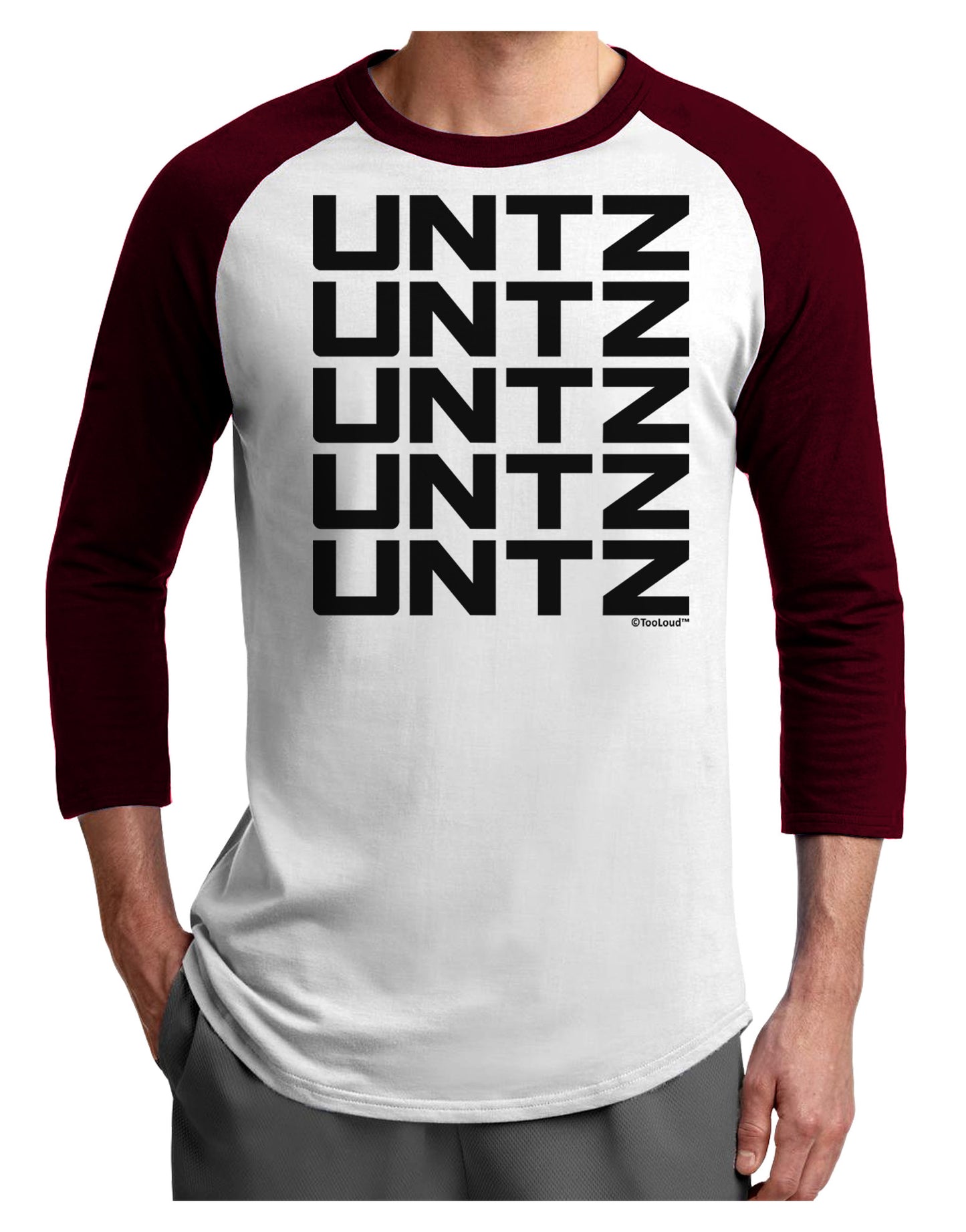 Untz Untz Untz Untz Untz EDM Design Adult Raglan Shirt-TooLoud-White-Cardinal-X-Small-Davson Sales