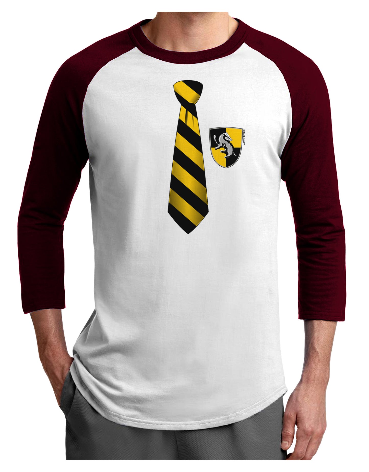 TooLoud Wizard Tie Yellow and Black Adult Raglan Shirt-TooLoud-White-Cardinal-X-Small-Davson Sales