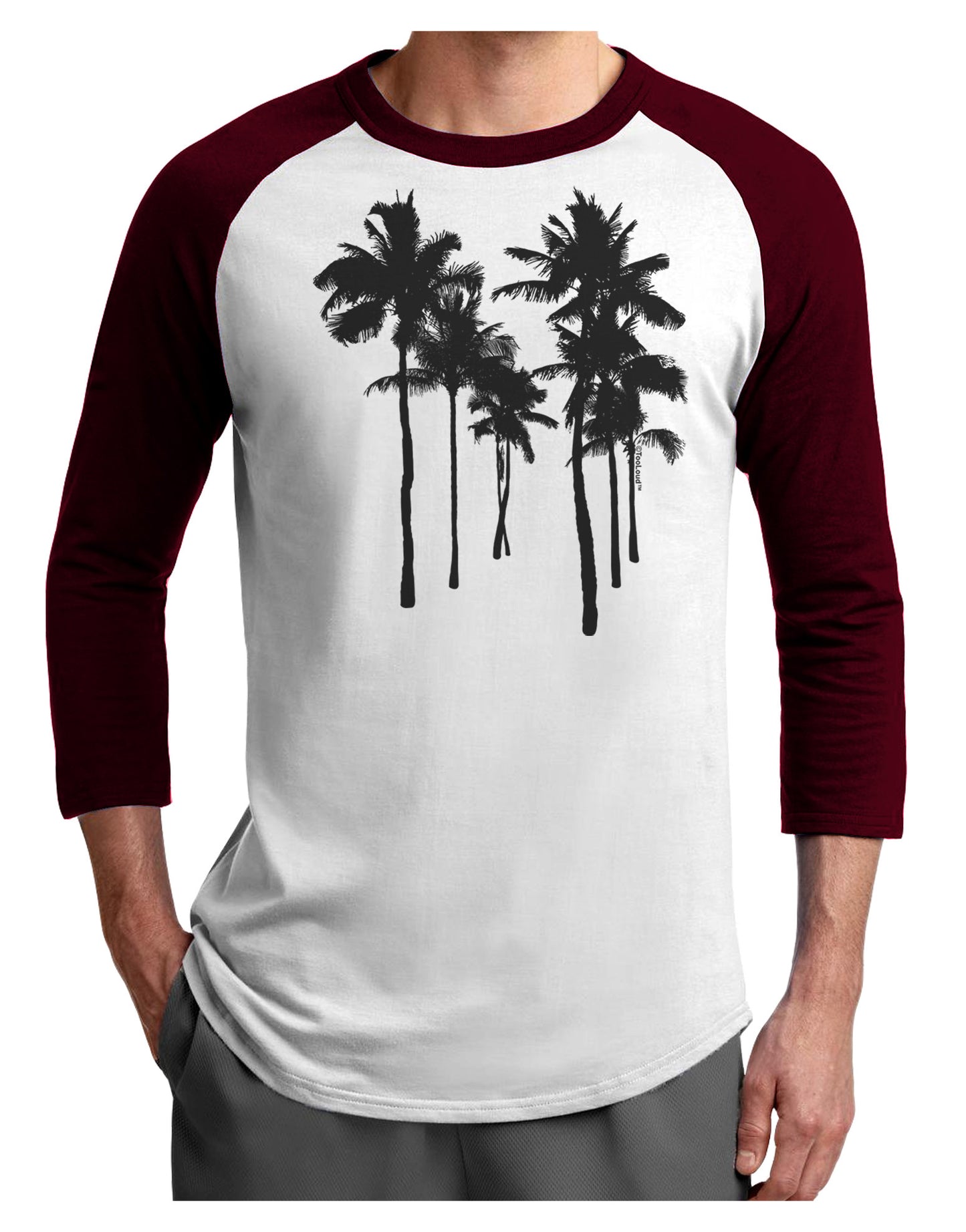Palm Rows Silhouette Adult Raglan Shirt-Raglan Shirt-TooLoud-White-Cardinal-X-Small-Davson Sales