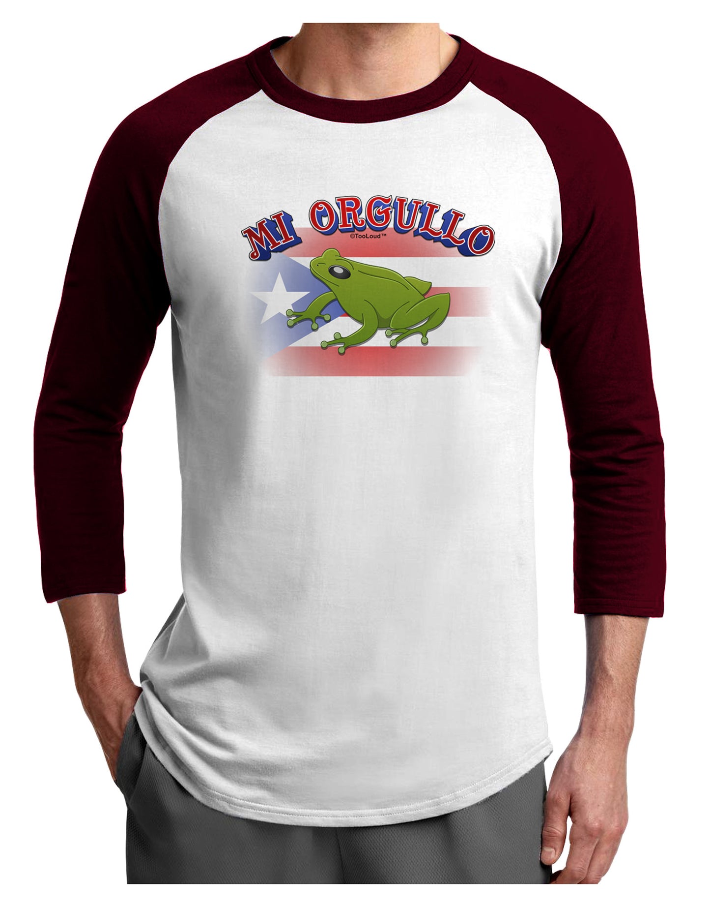 Mi Orgullo Coqui Adult Raglan Shirt-Raglan Shirt-TooLoud-White-Cardinal-X-Small-Davson Sales