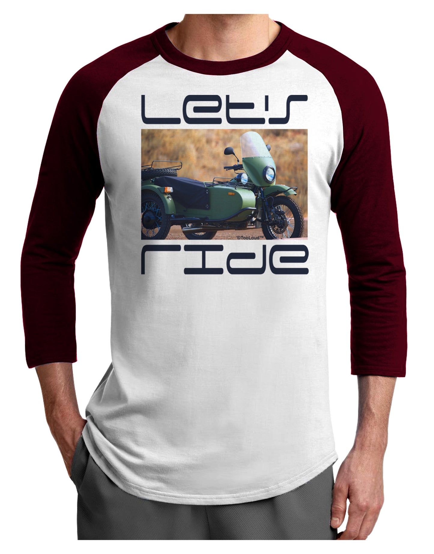 Lets Ride Sidecar Motorcycle Adult Raglan Shirt-Raglan Shirt-TooLoud-White-Cardinal-X-Small-Davson Sales