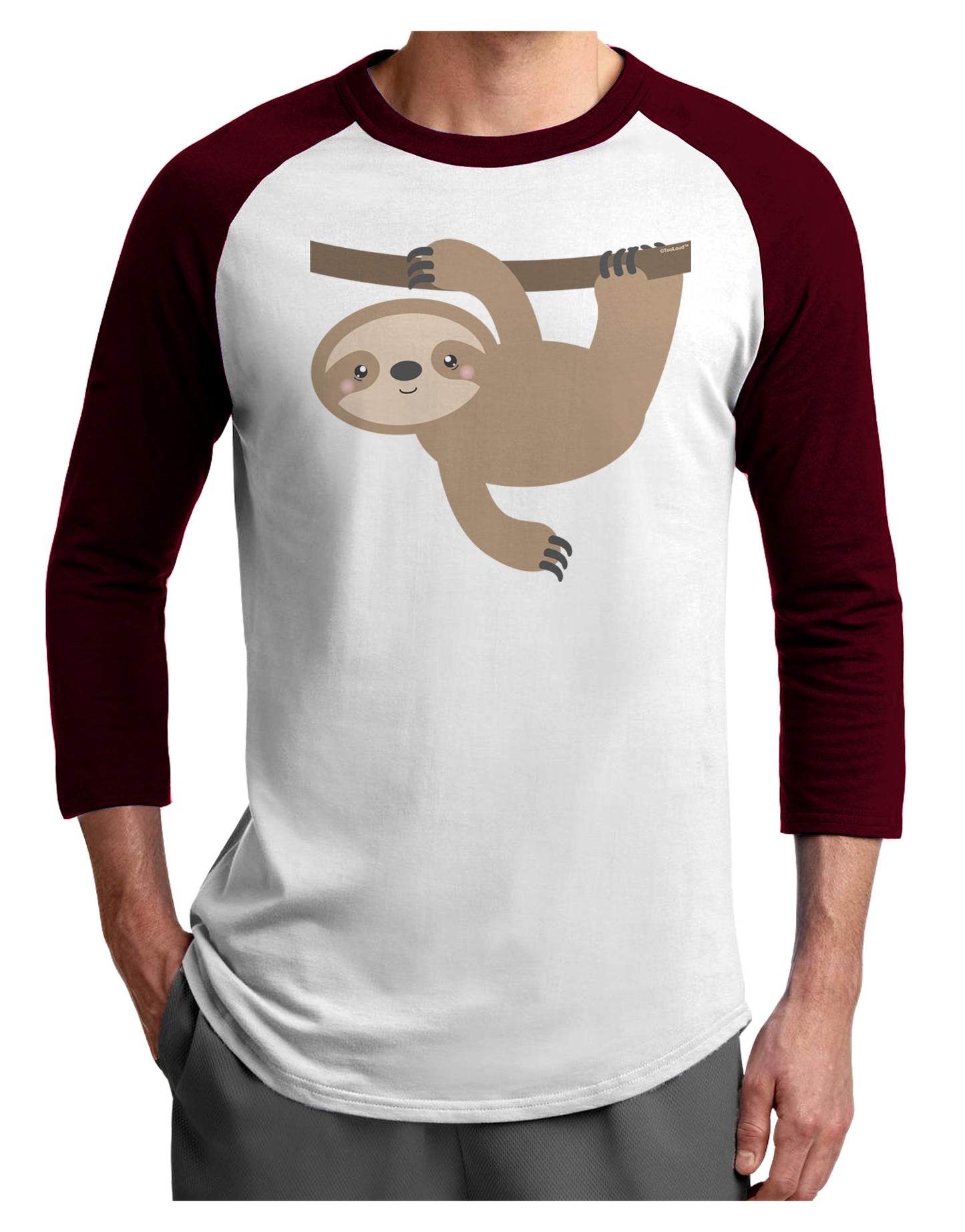 Cute Hanging Sloth Adult Raglan Shirt-TooLoud-White-Cardinal-X-Small-Davson Sales