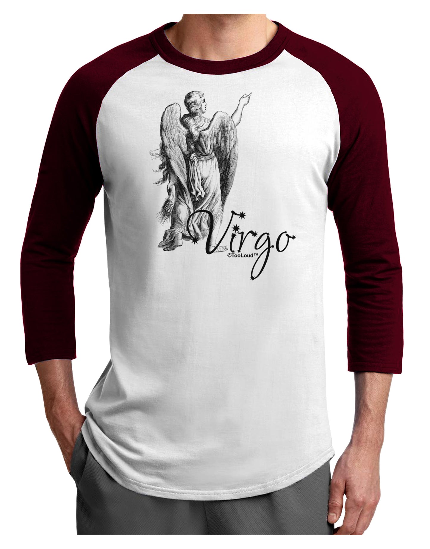 Virgo Illustration Adult Raglan Shirt-TooLoud-White-Cardinal-X-Small-Davson Sales