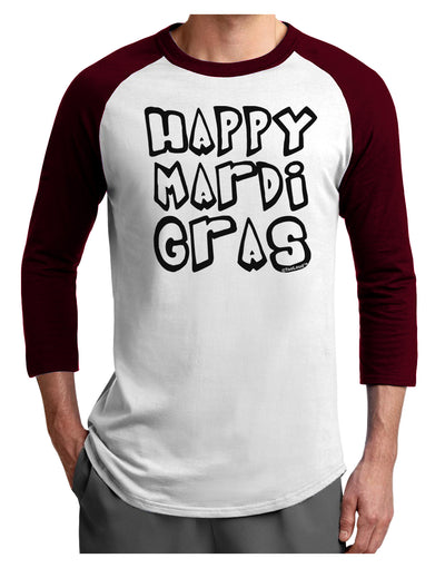 Happy Mardi Gras Text 2 BnW Adult Raglan Shirt-TooLoud-White-Cardinal-X-Small-Davson Sales