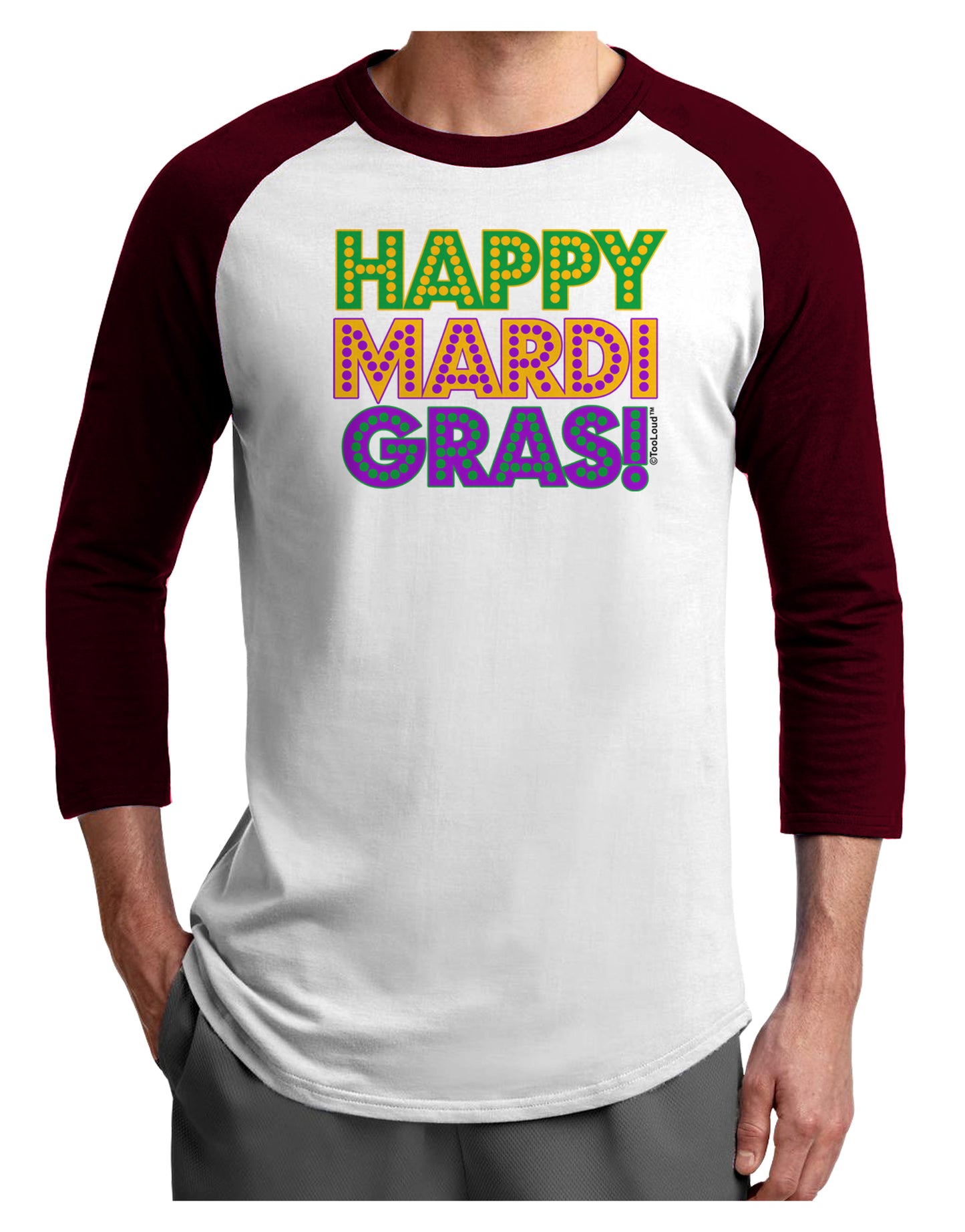 Happy Mardi Gras Text Adult Raglan Shirt by TooLoud-TooLoud-White-Cardinal-X-Small-Davson Sales