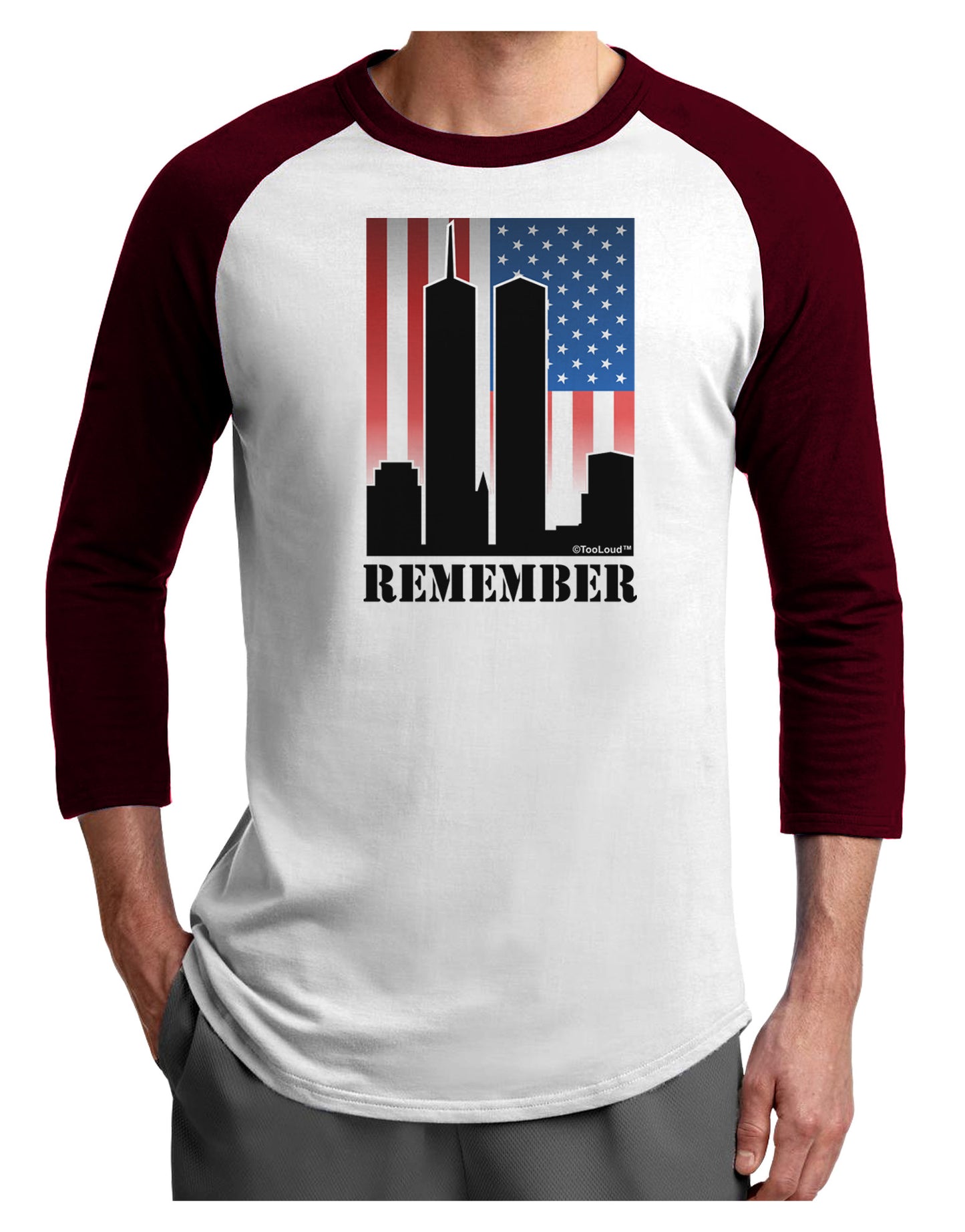TooLoud Twin Towers Remember Adult Raglan Shirt-Raglan Shirt-TooLoud-White-Cardinal-X-Small-Davson Sales