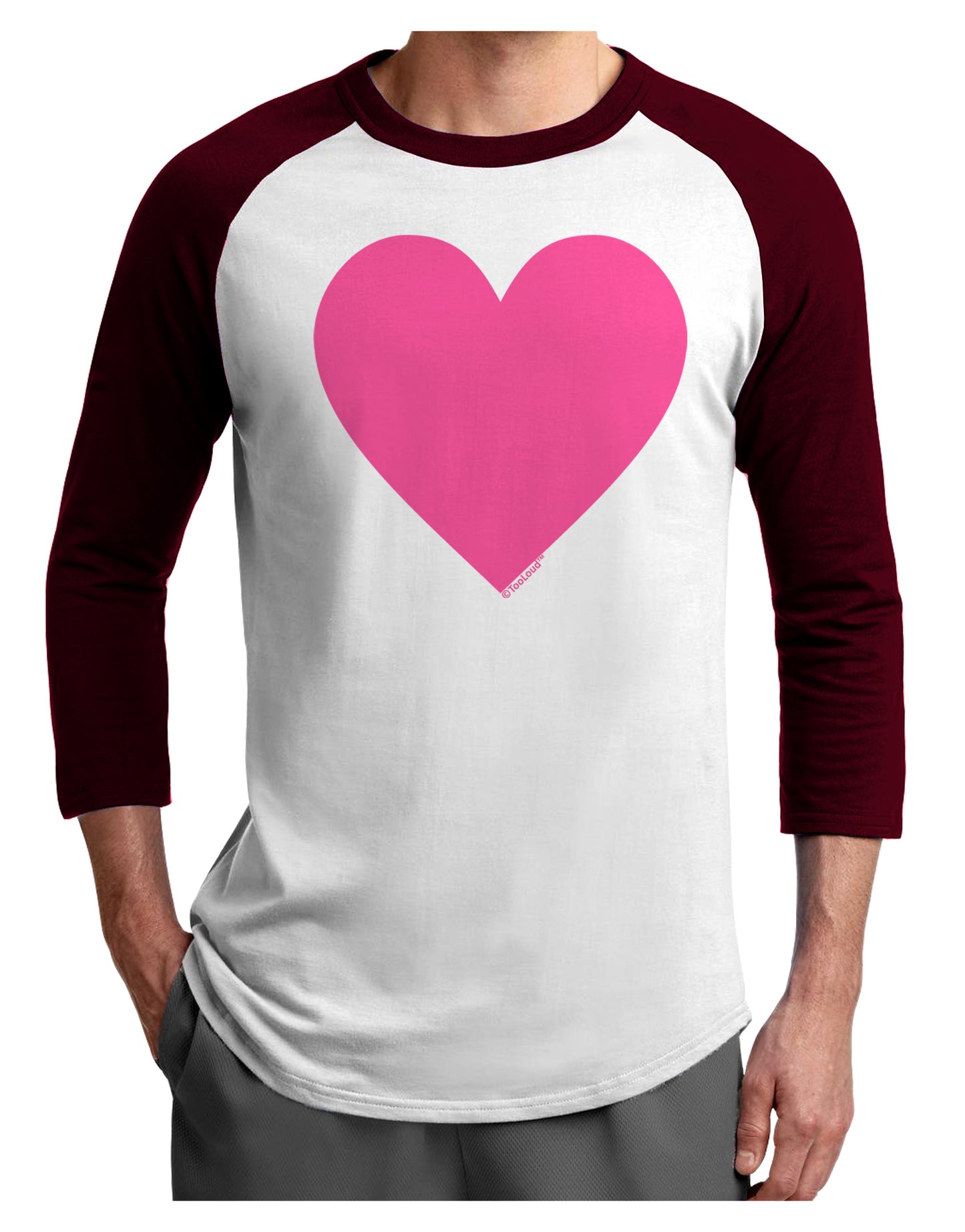 Big Pink Heart Valentine's Day Adult Raglan Shirt-Raglan Shirt-TooLoud-White-Cardinal-X-Small-Davson Sales