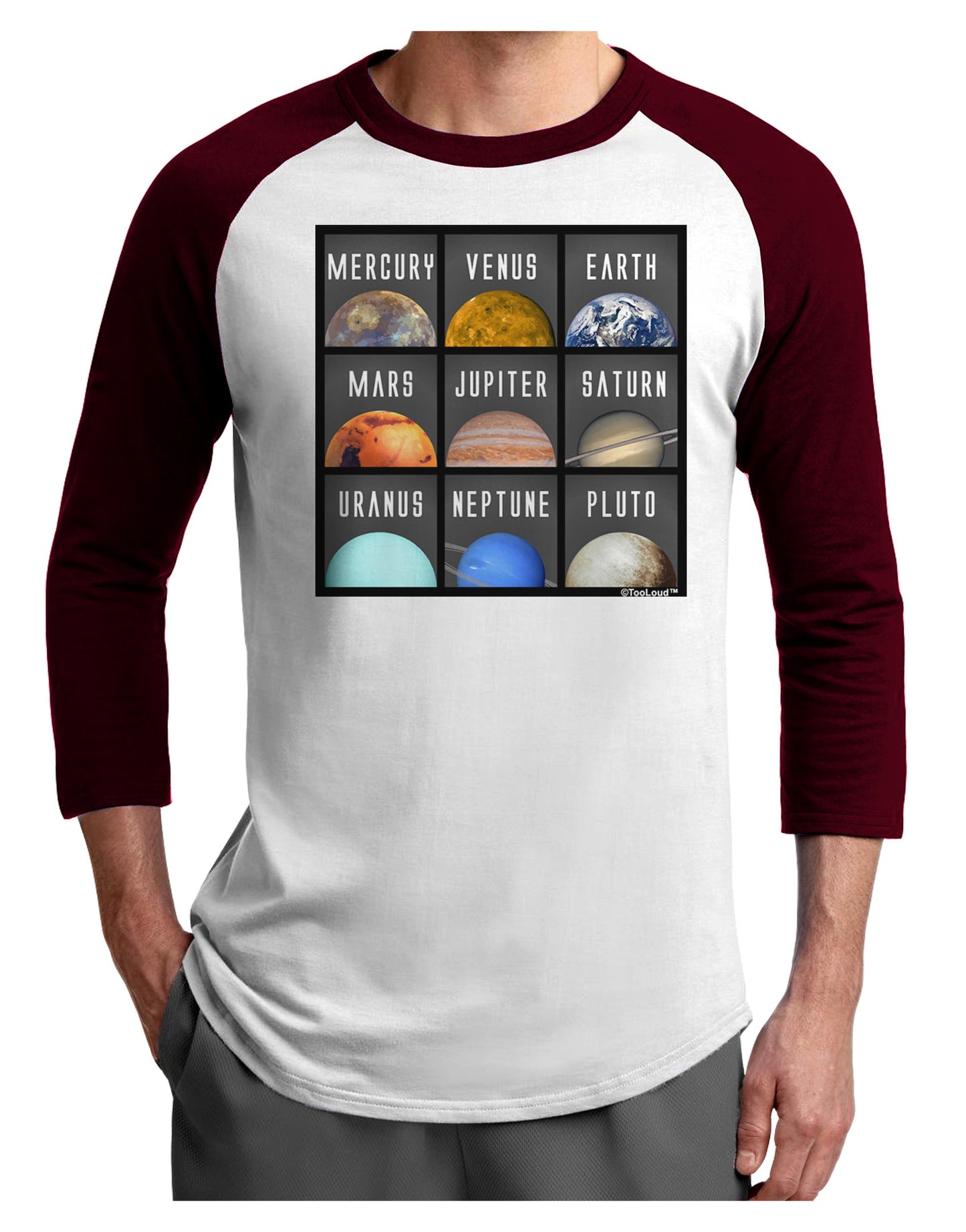 Solar System Squares Adult Raglan Shirt-Raglan Shirt-TooLoud-White-Cardinal-X-Small-Davson Sales