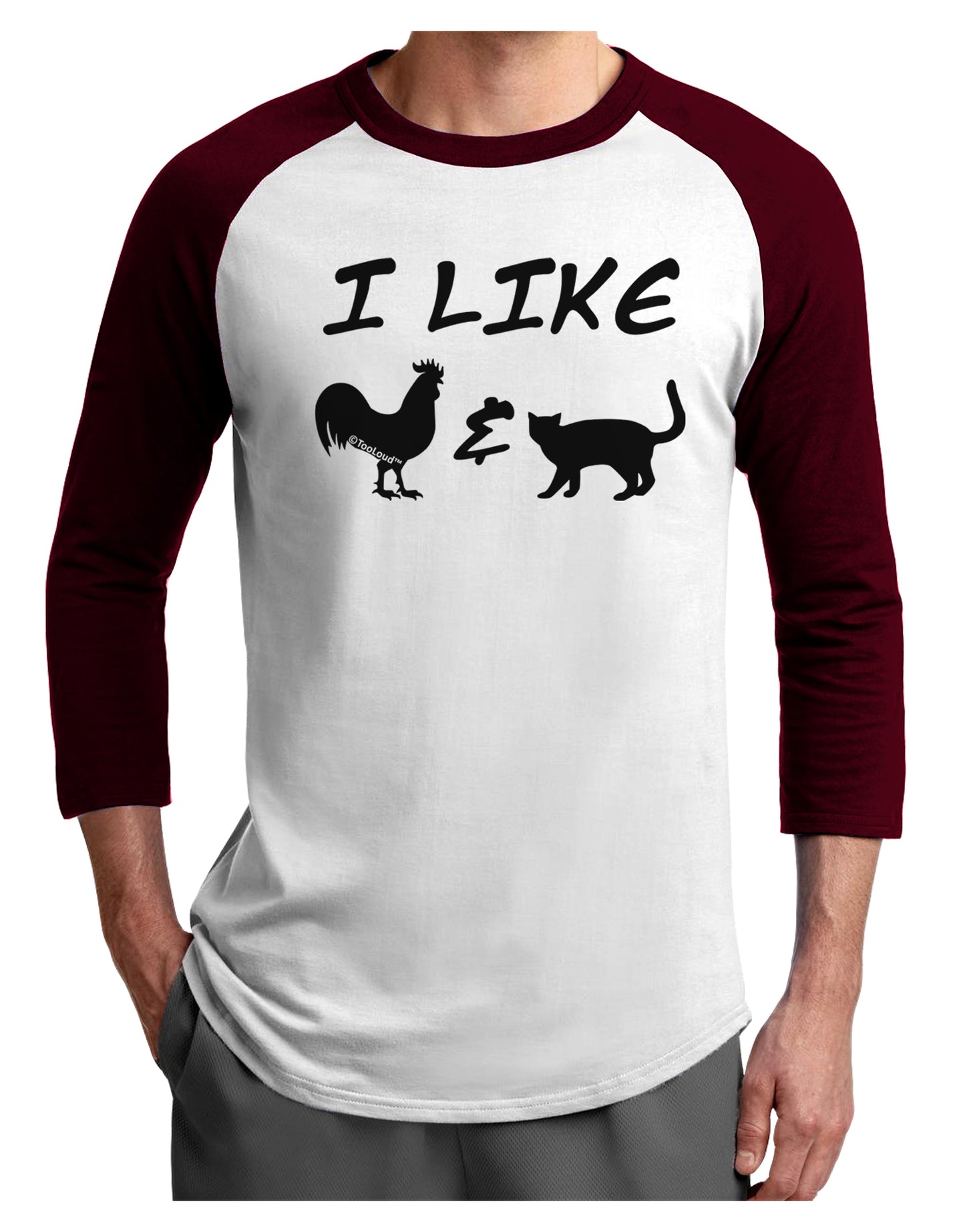 I Like Rooster & Cat Silhouette Adult Raglan Shirt by TooLoud-TooLoud-White-Cardinal-X-Small-Davson Sales
