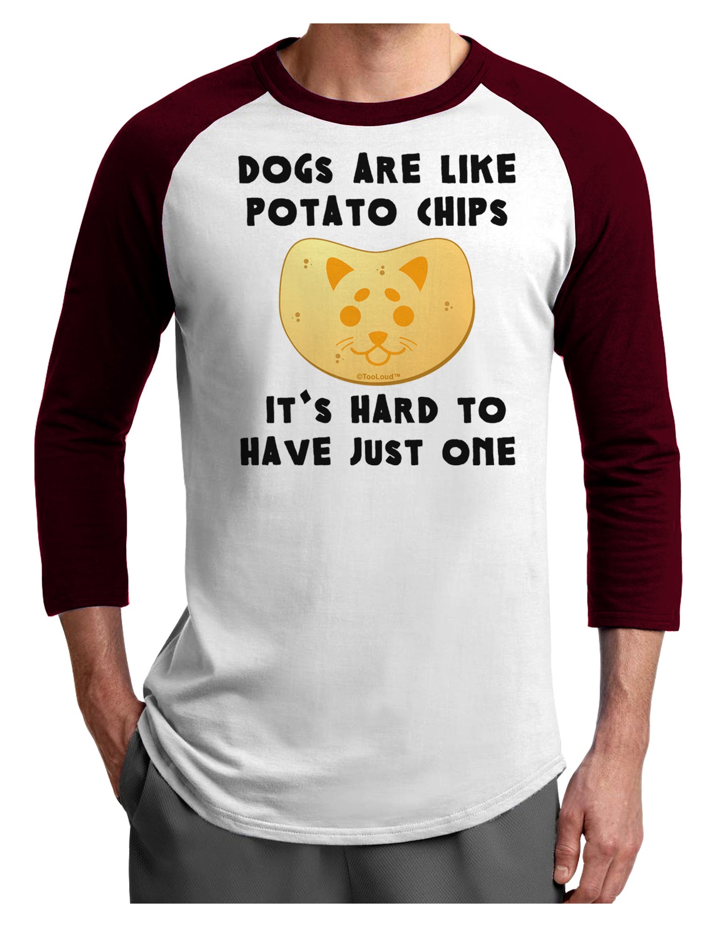 Dogs Are Like Potato Chips Adult Raglan Shirt-Raglan Shirt-TooLoud-White-Cardinal-X-Small-Davson Sales