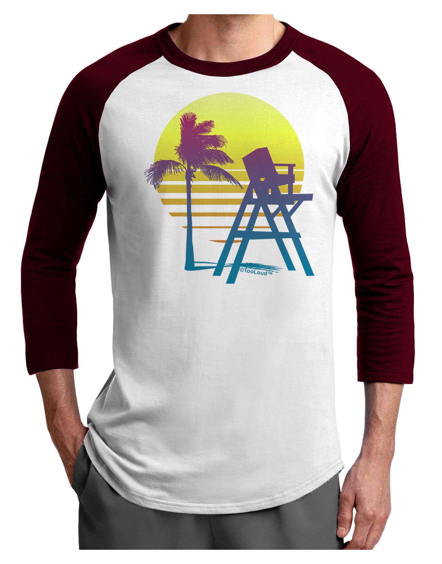 LA Beach Silhouette Letters Adult Raglan Shirt-Raglan Shirt-TooLoud-White-Cardinal-X-Small-Davson Sales