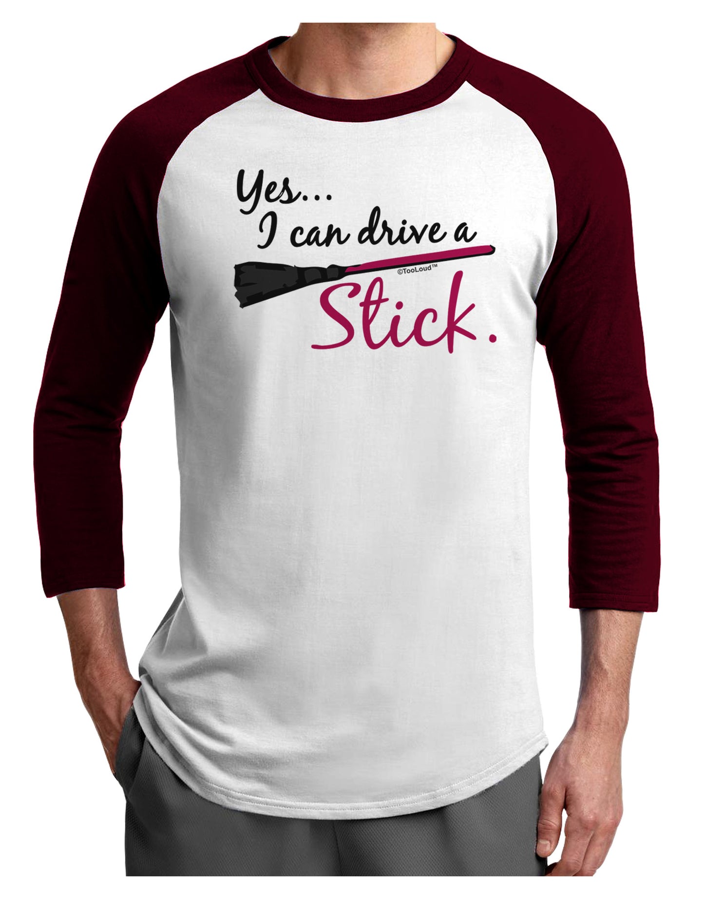 Drive Stick Pink Adult Raglan Shirt-Raglan Shirt-TooLoud-White-Cardinal-X-Small-Davson Sales
