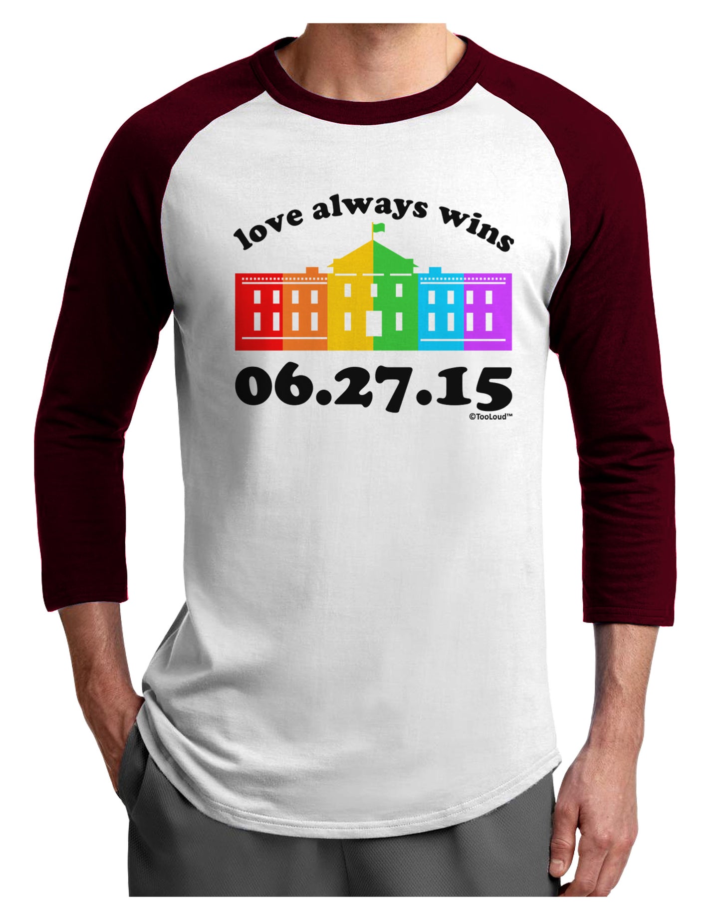 Love Always Wins with Date - Marriage Equality Adult Raglan Shirt-TooLoud-White-Cardinal-X-Small-Davson Sales