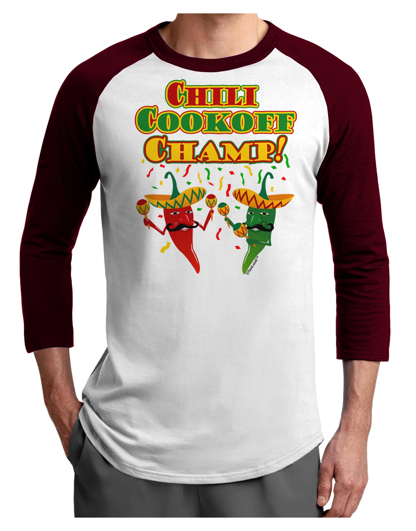 Chili Cookoff Champ! Chile Peppers Adult Raglan Shirt-TooLoud-White-Cardinal-X-Small-Davson Sales