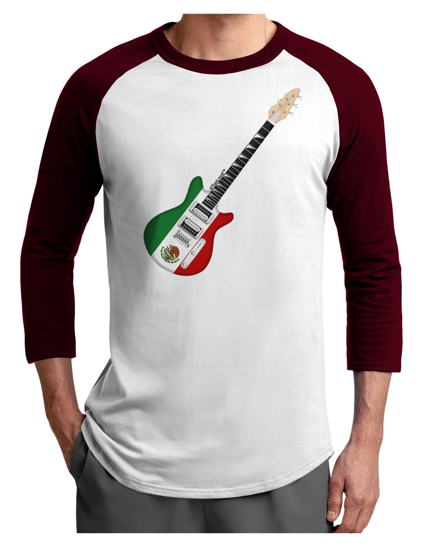 Mexican Flag Guitar Design Adult Raglan Shirt by TooLoud-TooLoud-White-Cardinal-X-Small-Davson Sales