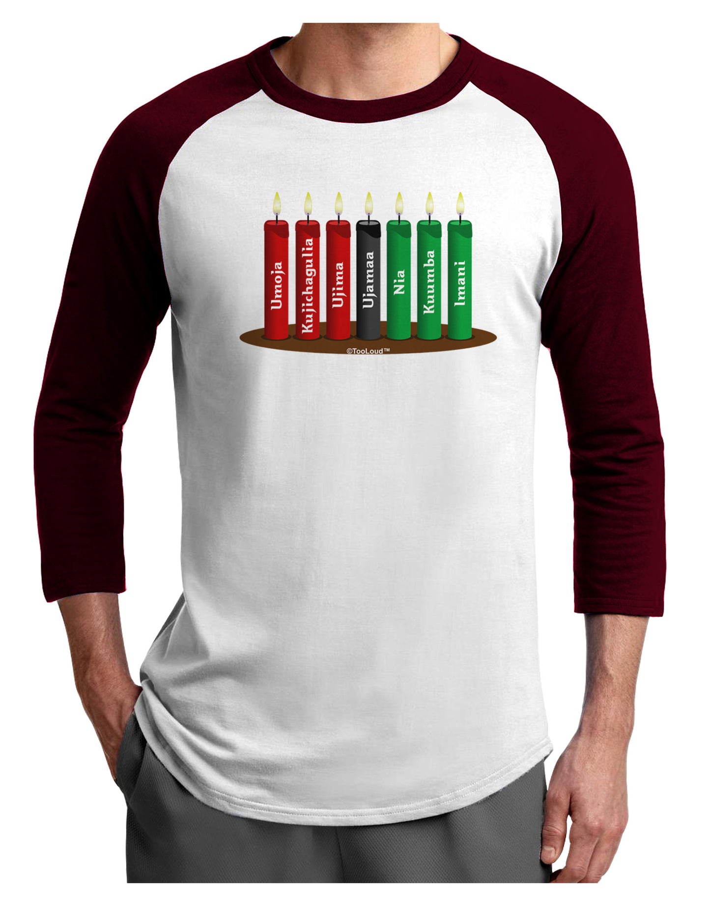 Kwanzaa Candles 7 Principles Adult Raglan Shirt-Raglan Shirt-TooLoud-White-Cardinal-X-Small-Davson Sales