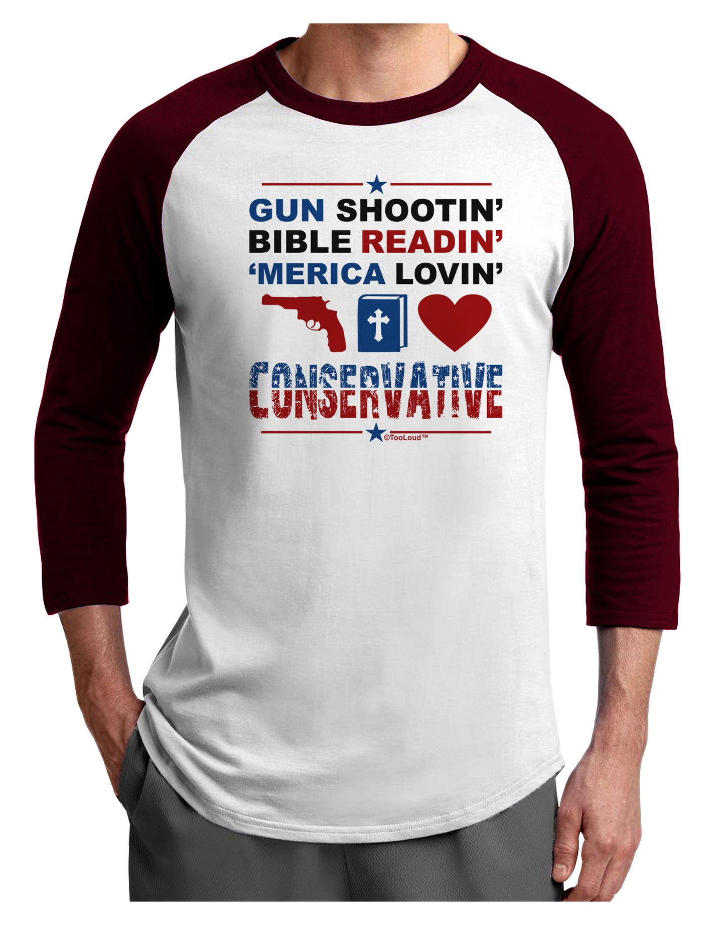 Gun Shootin' Conservative Adult Raglan Shirt-Raglan Shirt-TooLoud-White-Cardinal-X-Small-Davson Sales