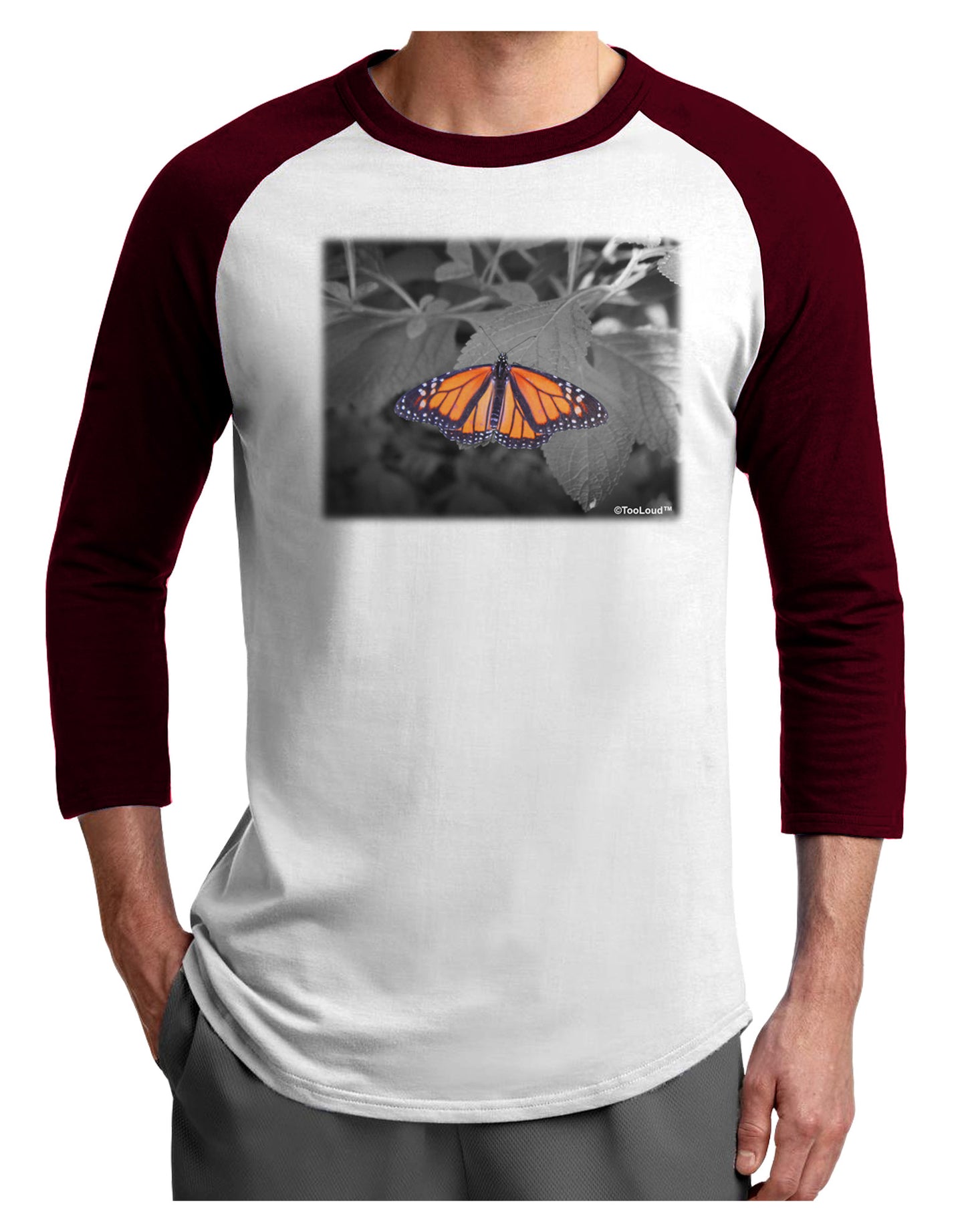 Monarch Butterfly Photo Adult Raglan Shirt-TooLoud-White-Cardinal-X-Small-Davson Sales