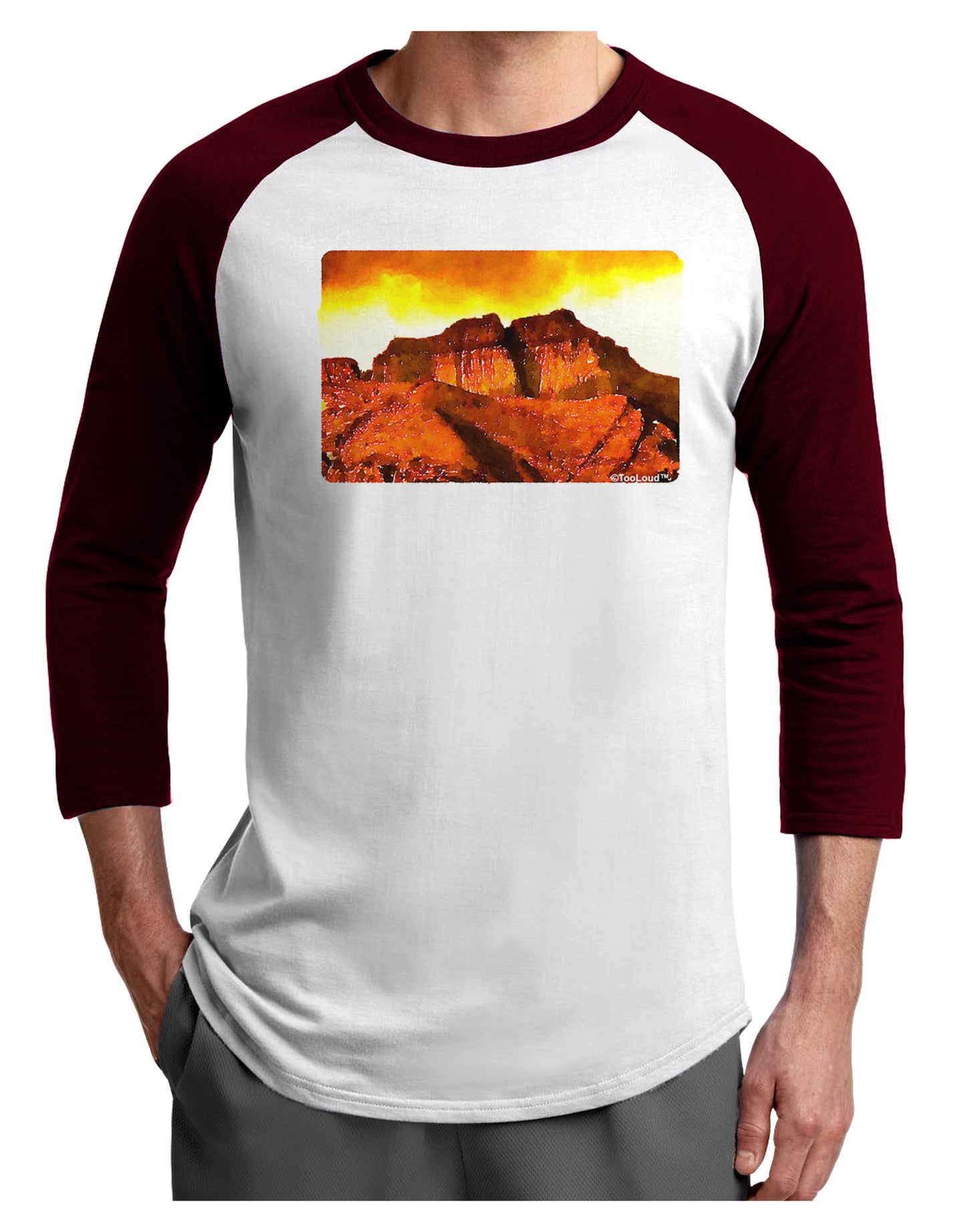 San Juan Mountain Range CO Adult Raglan Shirt-TooLoud-White-Cardinal-X-Small-Davson Sales