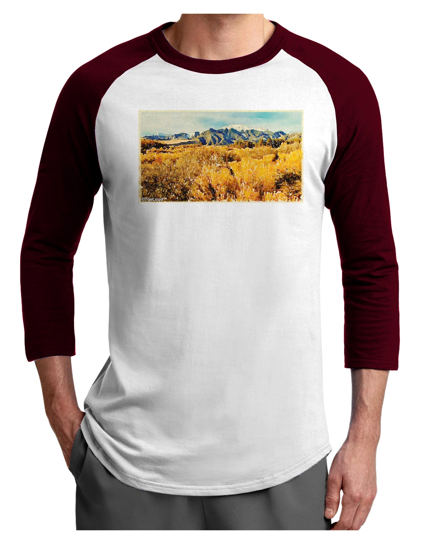 Mountain Forest Park Watercolor Adult Raglan Shirt-TooLoud-White-Cardinal-X-Small-Davson Sales