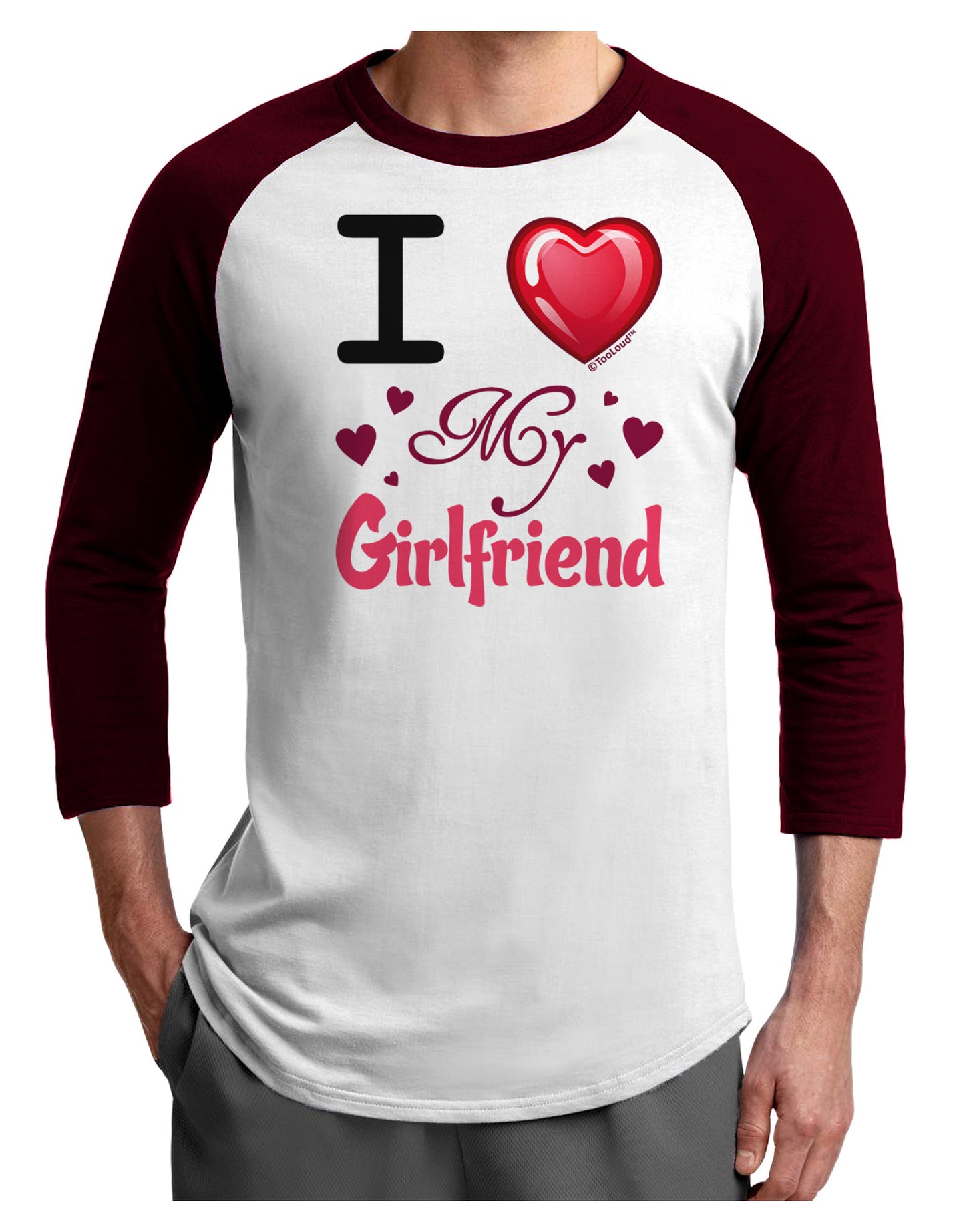 I Love Heart My Girlfriend Adult Raglan Shirt-Raglan Shirt-TooLoud-White-Cardinal-X-Small-Davson Sales
