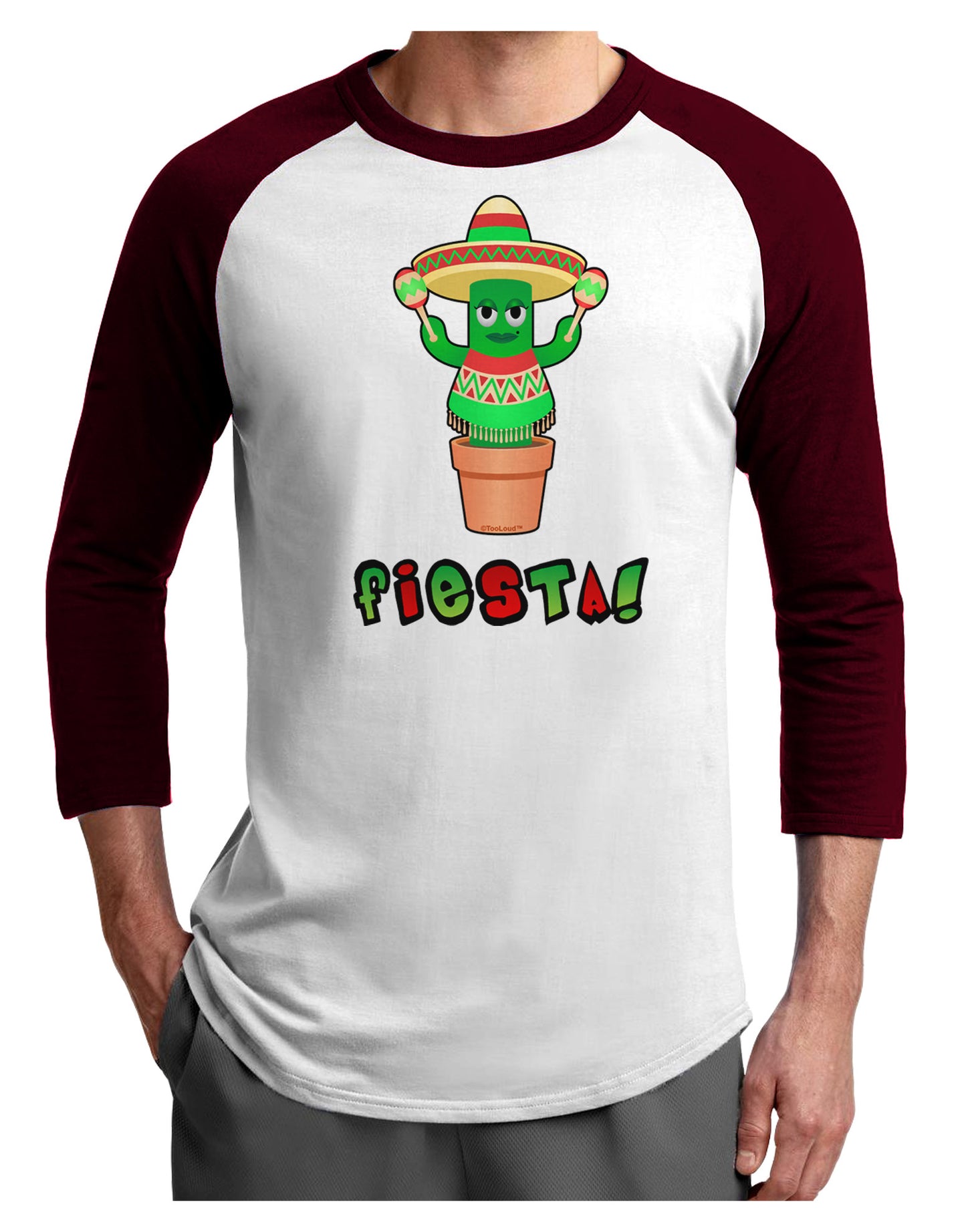 Fiesta Cactus Poncho Text Adult Raglan Shirt-Raglan Shirt-TooLoud-White-Cardinal-X-Small-Davson Sales