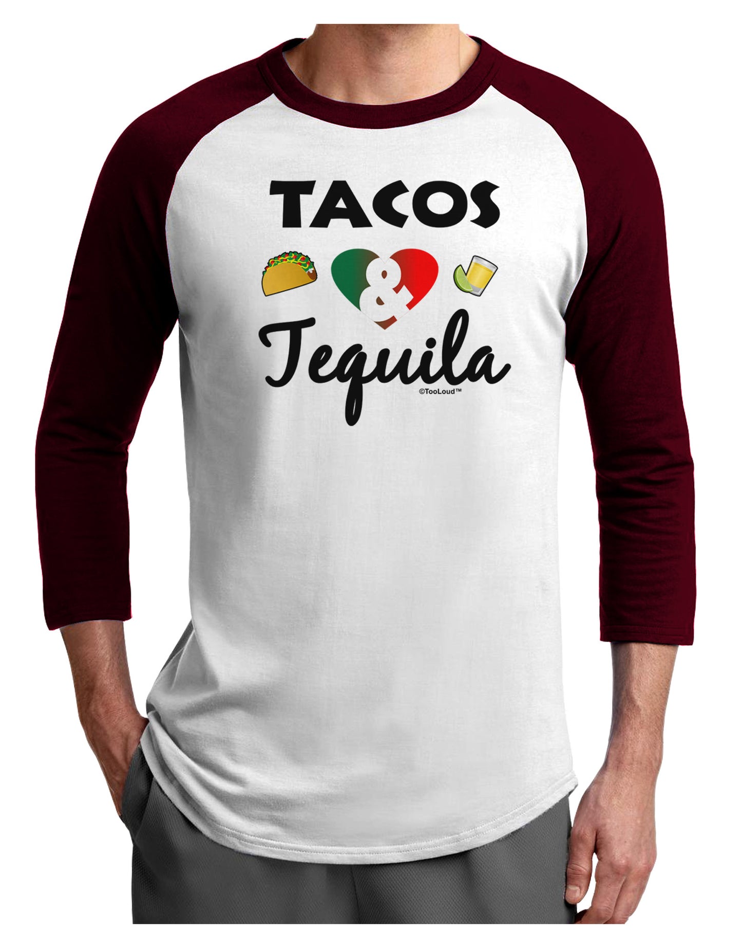 Tacos & Tequila Adult Raglan Shirt-TooLoud-White-Cardinal-X-Small-Davson Sales