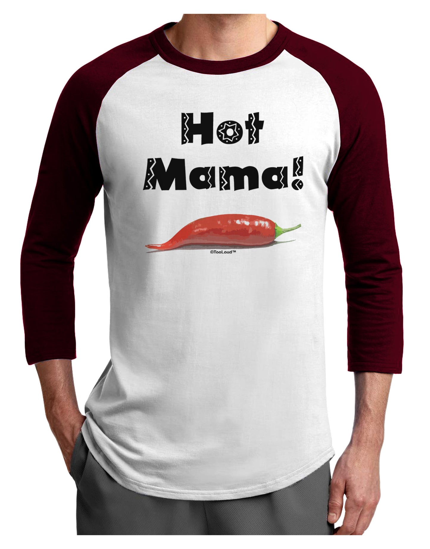 Hot Mama Chili Pepper Adult Raglan Shirt-TooLoud-White-Cardinal-X-Small-Davson Sales