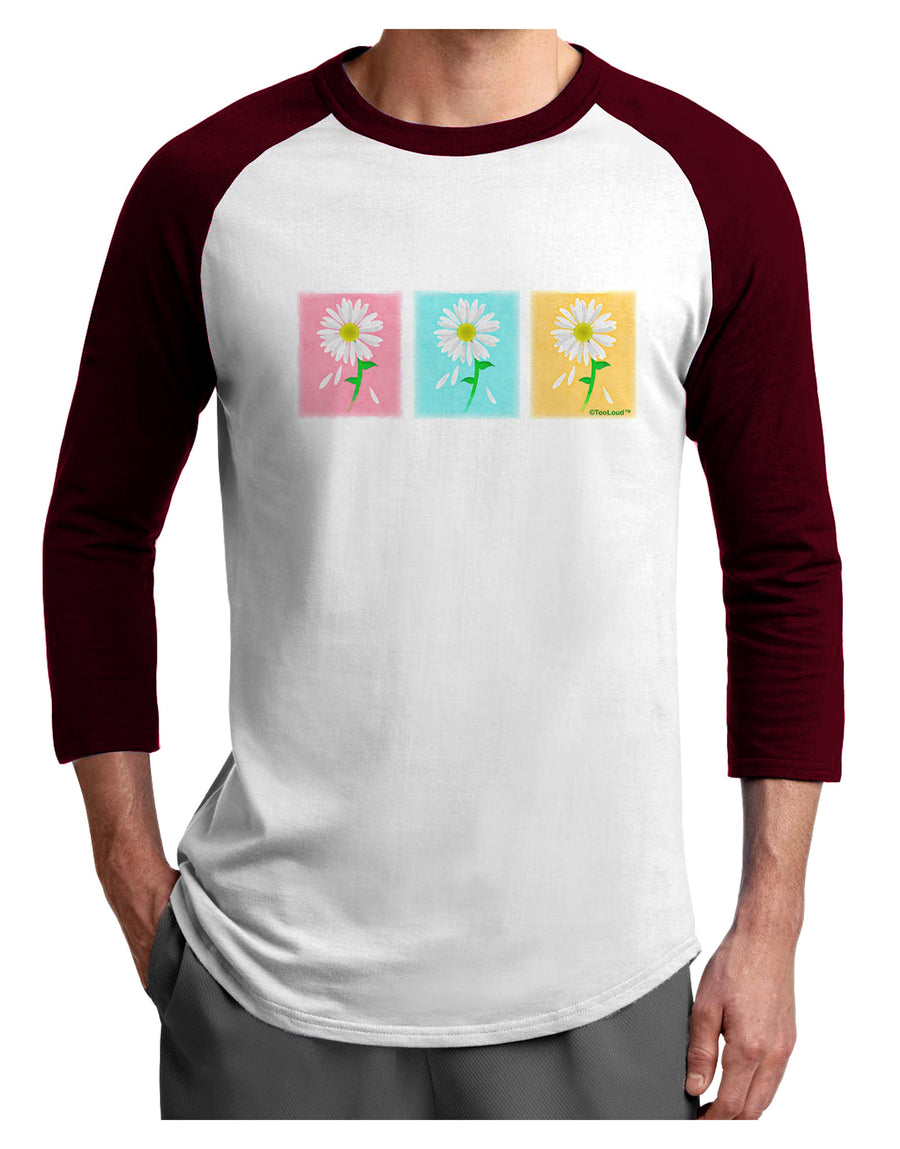 Pretty Daisies Watercolor Adult Raglan Shirt-Mens-Tshirts-TooLoud-White-Black-X-Small-Davson Sales