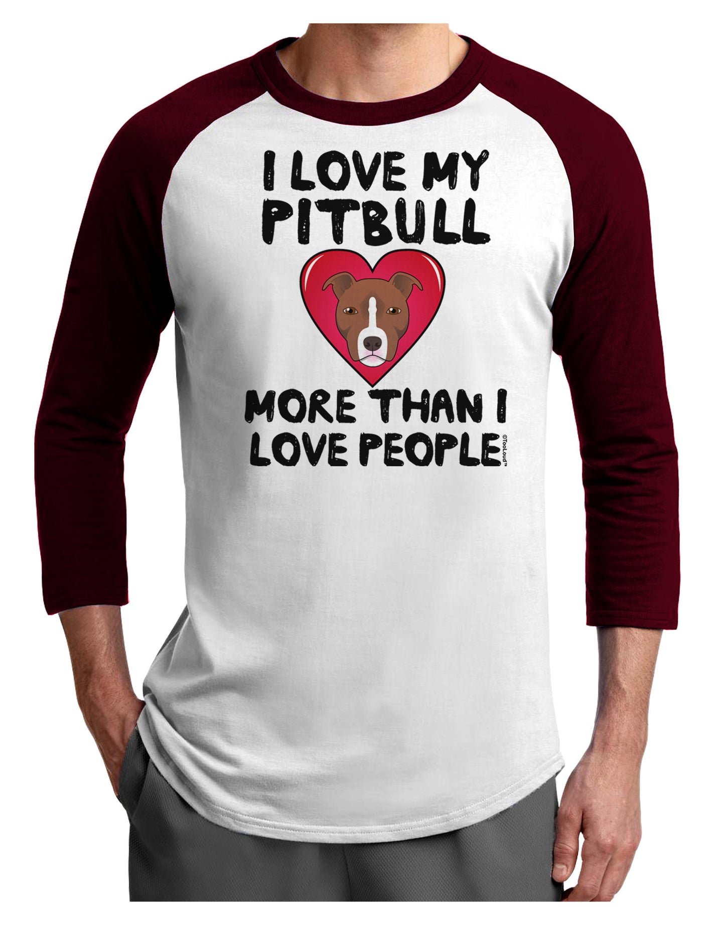 Love Pitbull More Than People Adult Raglan Shirt-Raglan Shirt-TooLoud-White-Cardinal-X-Small-Davson Sales