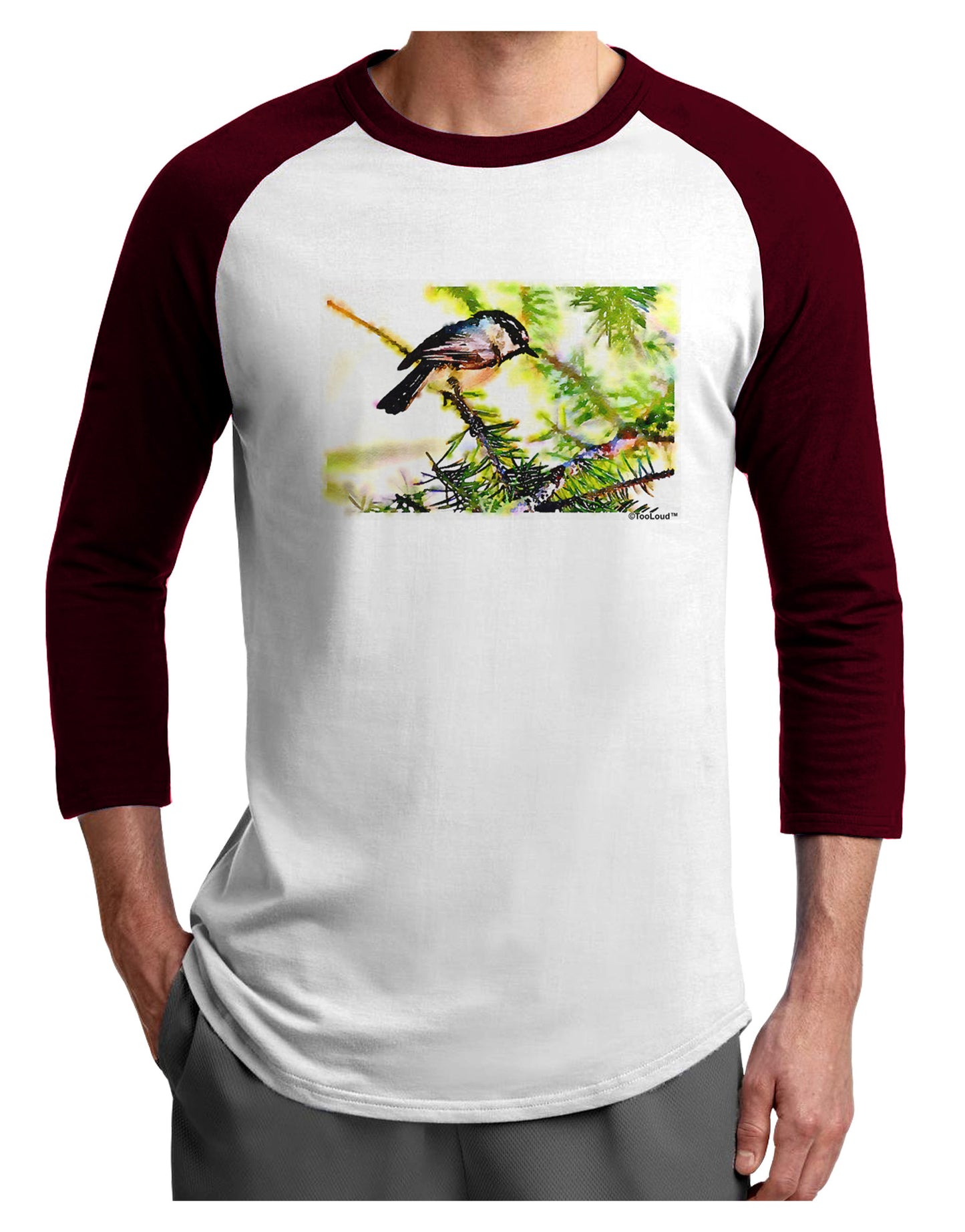 CO Chickadee Watercolor Adult Raglan Shirt-Raglan Shirt-TooLoud-White-Cardinal-X-Small-Davson Sales