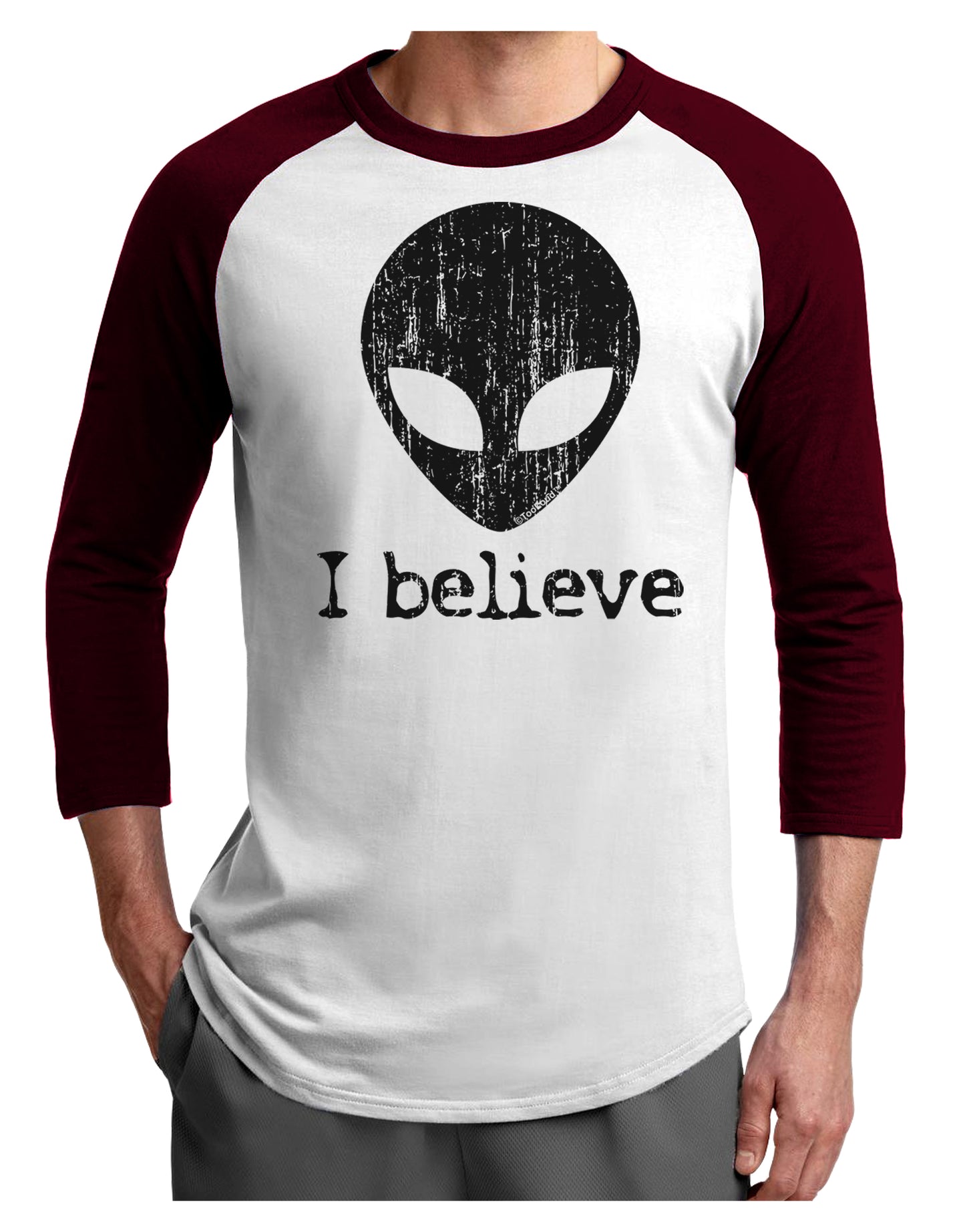 Extraterrestrial - I Believe Distressed Adult Raglan Shirt by TooLoud-TooLoud-White-Cardinal-X-Small-Davson Sales