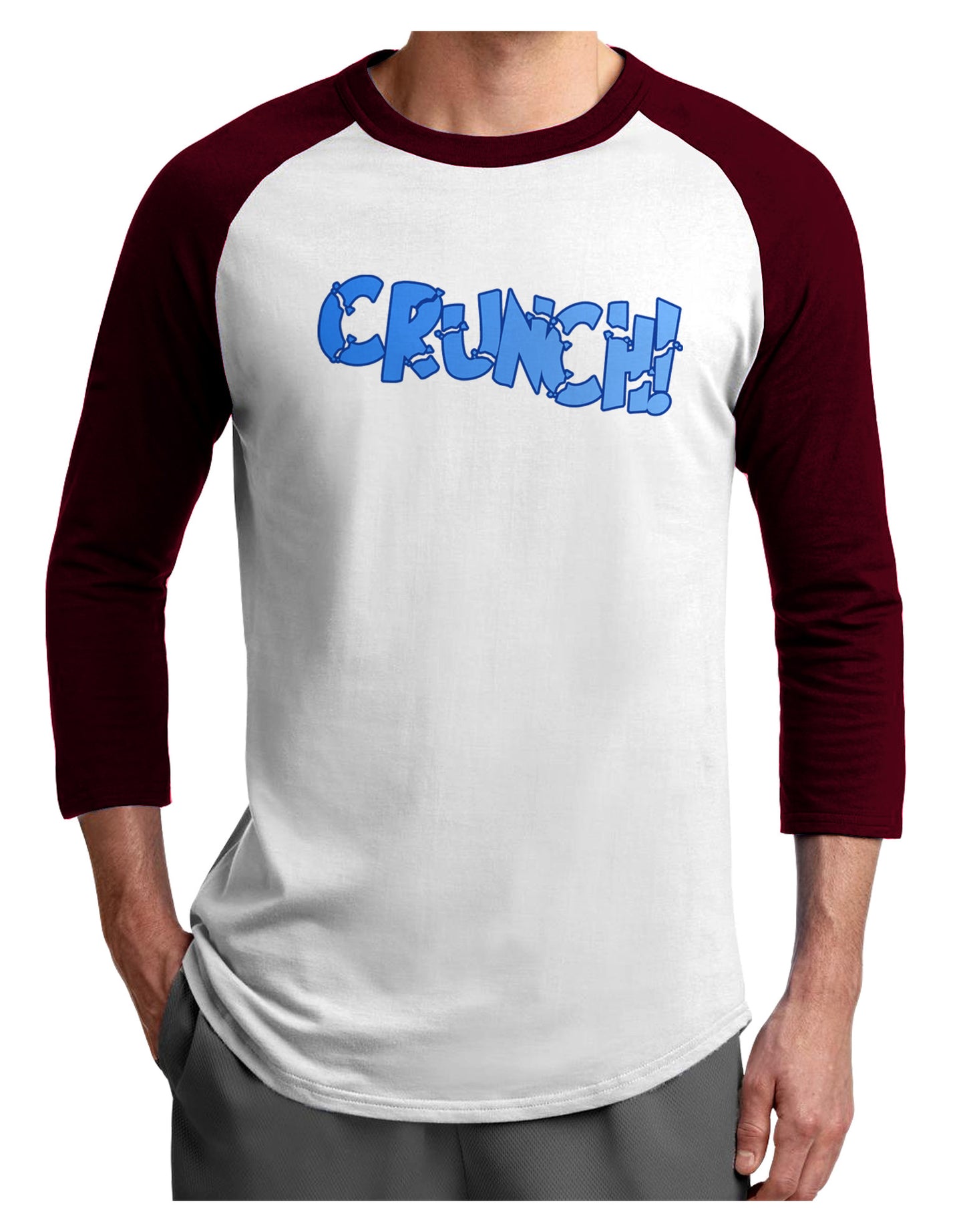 Onomatopoeia CRUNCH Adult Raglan Shirt-TooLoud-White-Cardinal-X-Small-Davson Sales